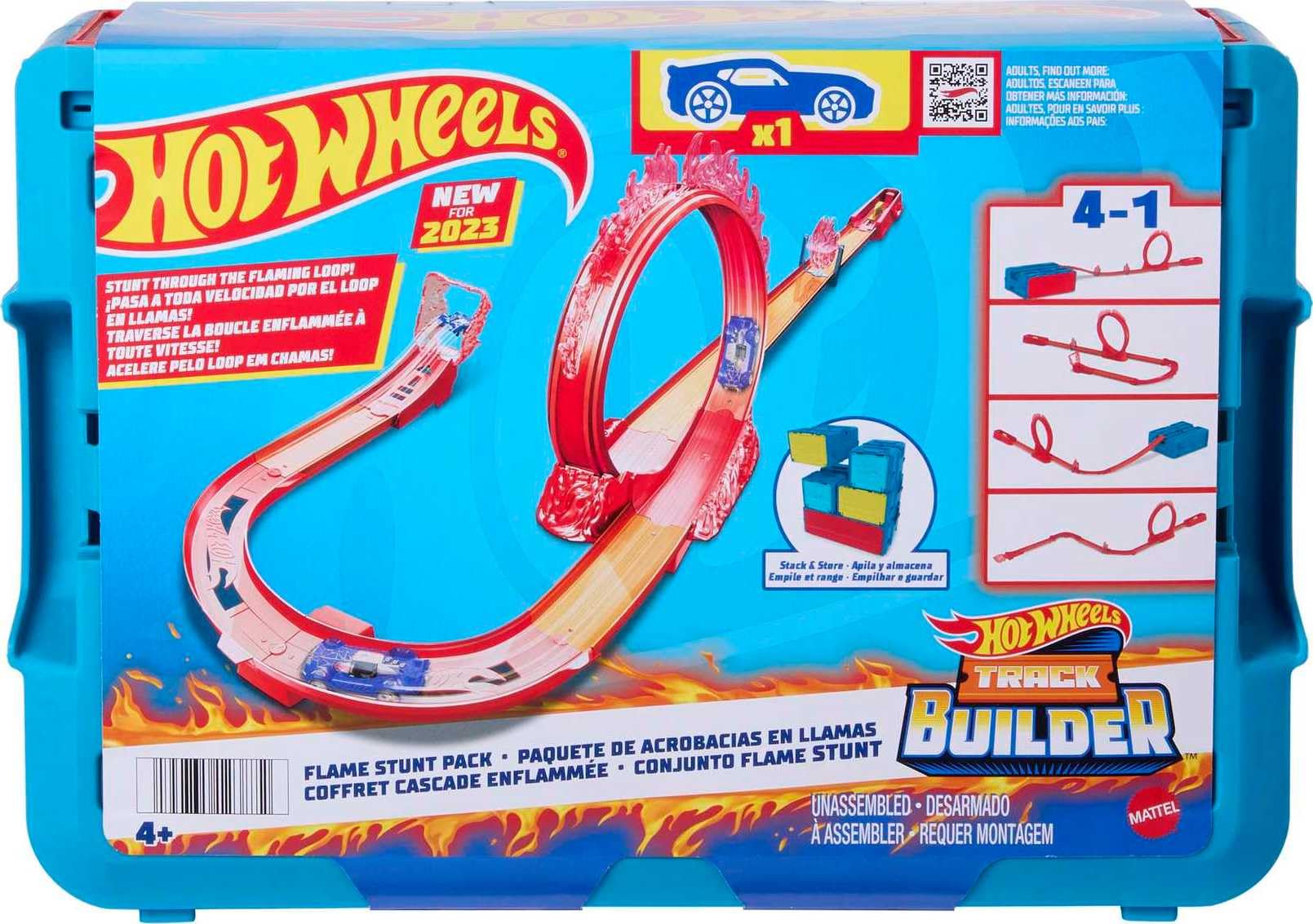 Hot Wheels Track Builder Flame Stunt Pack - Fire-Themed Race Track Set with 16 Pieces & 1 Car for Kids 4+ 1