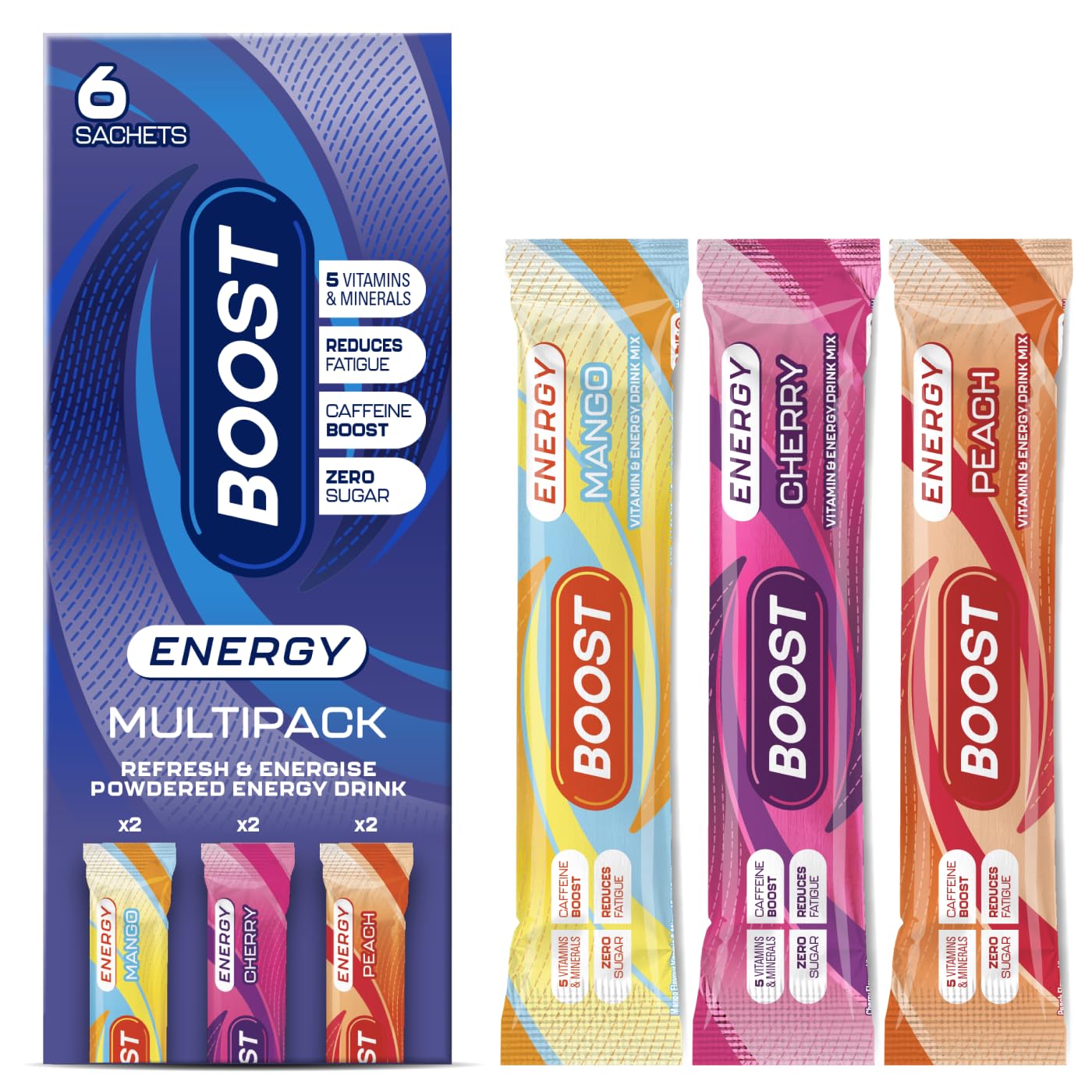 Boost Energy and Hydration Powder - Sugar Free | 6X Mixed Flavour Sachets | Caffeine & B-Vitamins