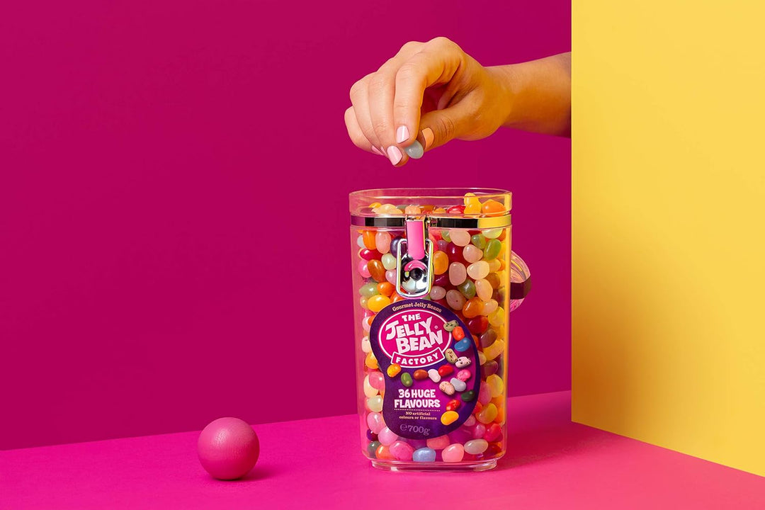 The Jelly Bean Factory 36 Huge Flavours, 700g Jar - Gourmet Jelly Beans Gift