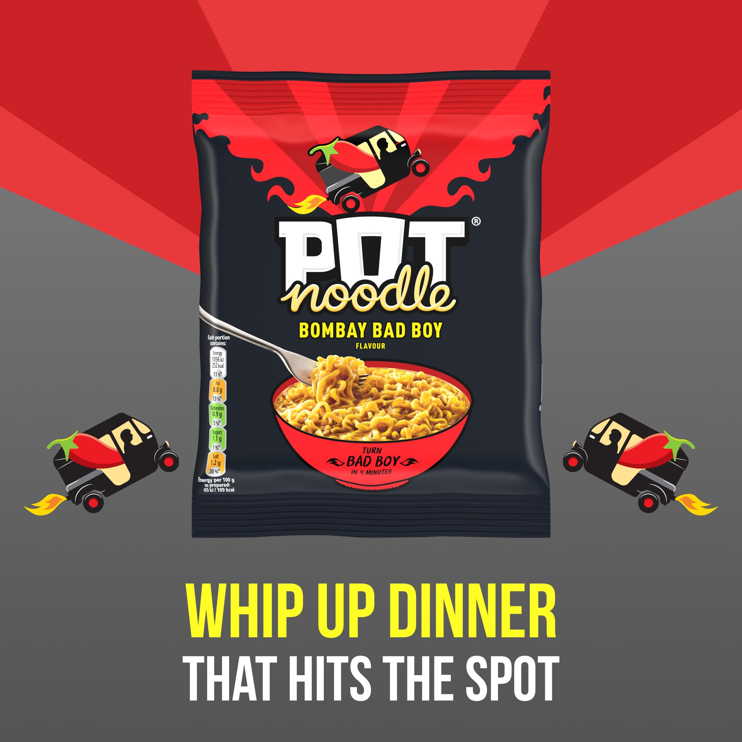 Pot Noodle Bombay Bad Boy Instant Noodles Block with Sauce and Seasoning | 2 Servings 3