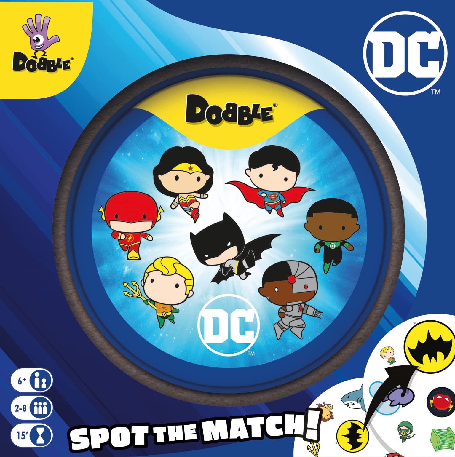 Asmodee Dobble DC Justice League-Kartenspiel für Kinder und Familien – exklusiv bei Amazon
