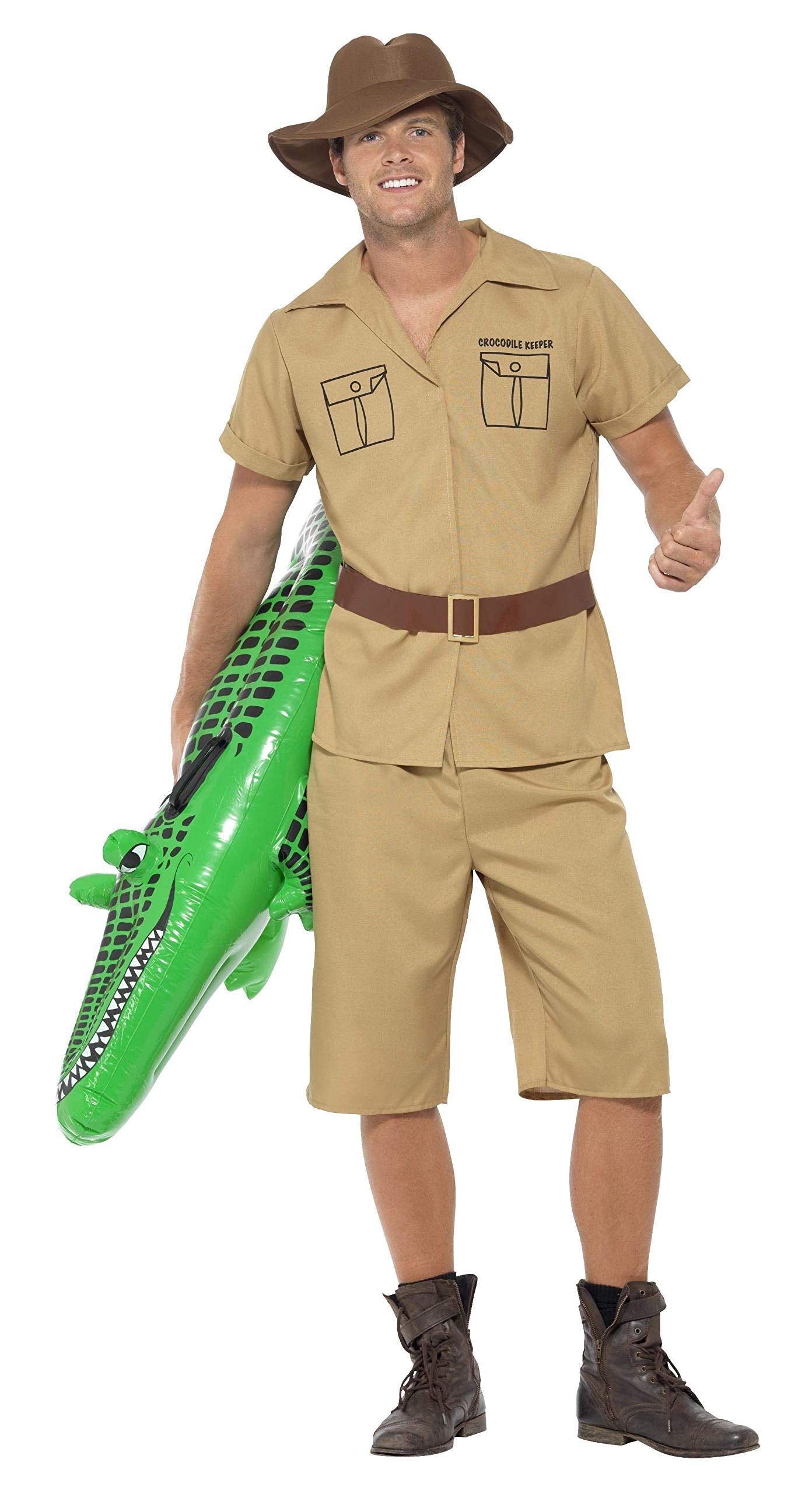 Smiffys Safari Man Costume - Adult Men's Brown Costume with Shirt, Shorts, Belt and Hat 4