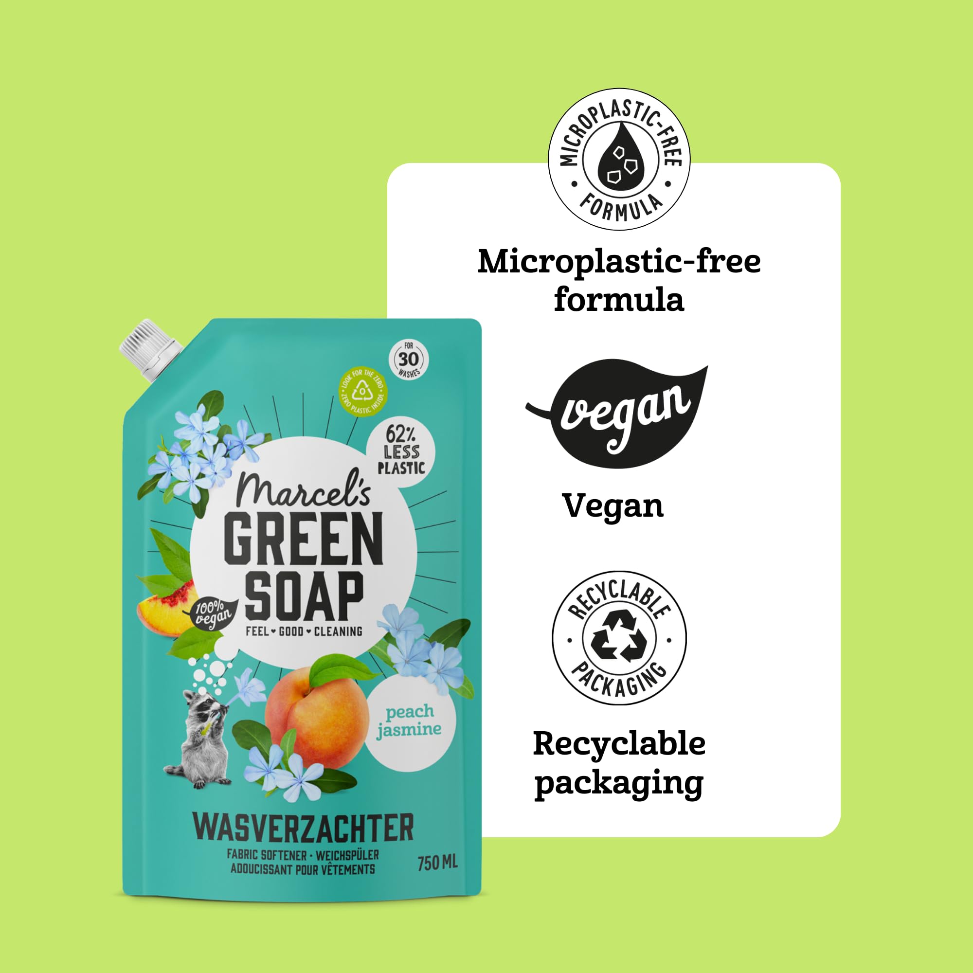 Marcel's Green Soap Fabric Softener Refill - Peach & Jasmine Scent | 750 ml | Vegan Formula 3