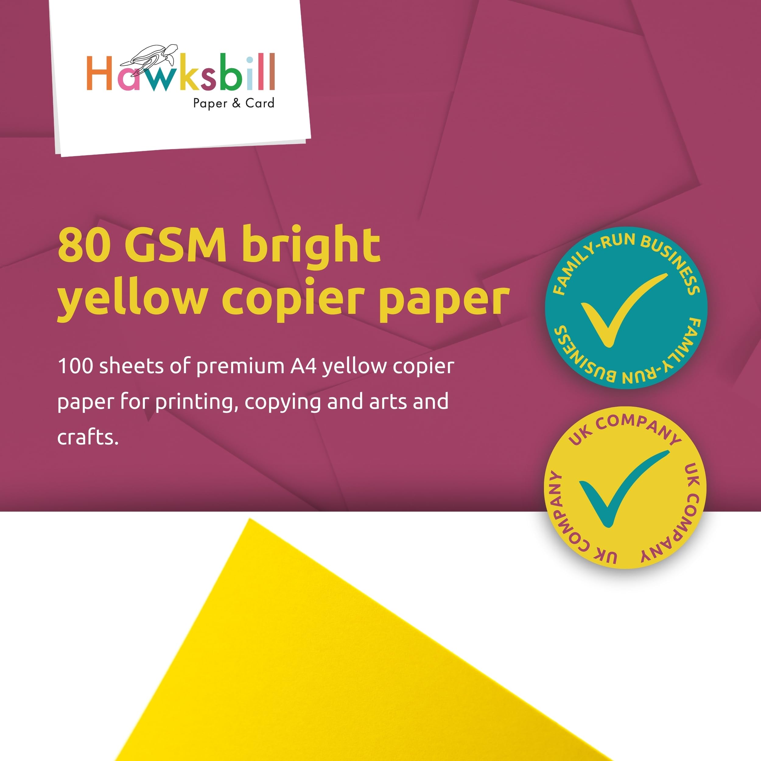 Hawksbill Bright Yellow Copy Paper - 80 GSM A4 | 100 Sheets | Dyslexia-Friendly 2