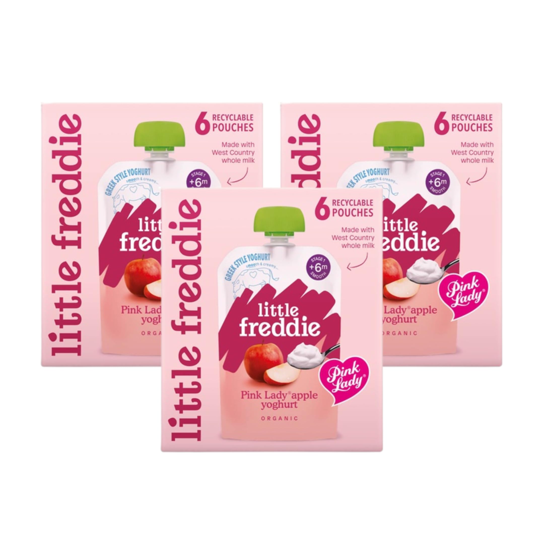 Little Freddie Organic Pink Lady Apple Yoghurt Pouches - 18 x 100g Bundle 1