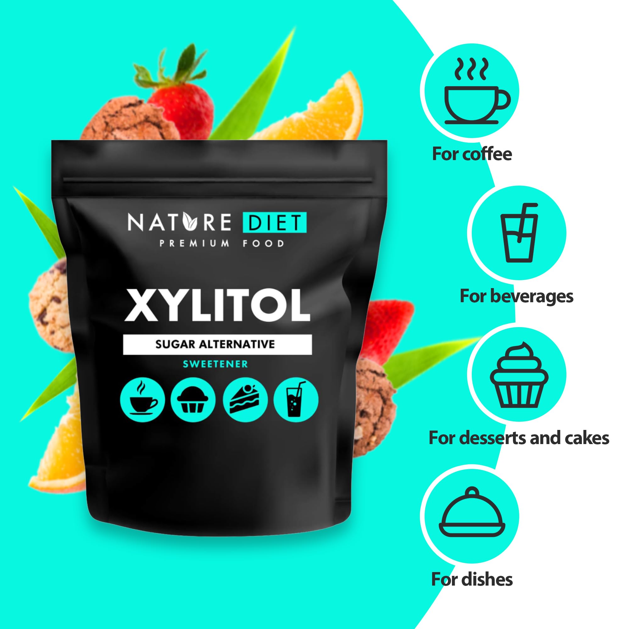 Nature Diet Xylitol Sugar Substitute - 1 kg Natural Vegetable Sweetener | Low Calorie 5