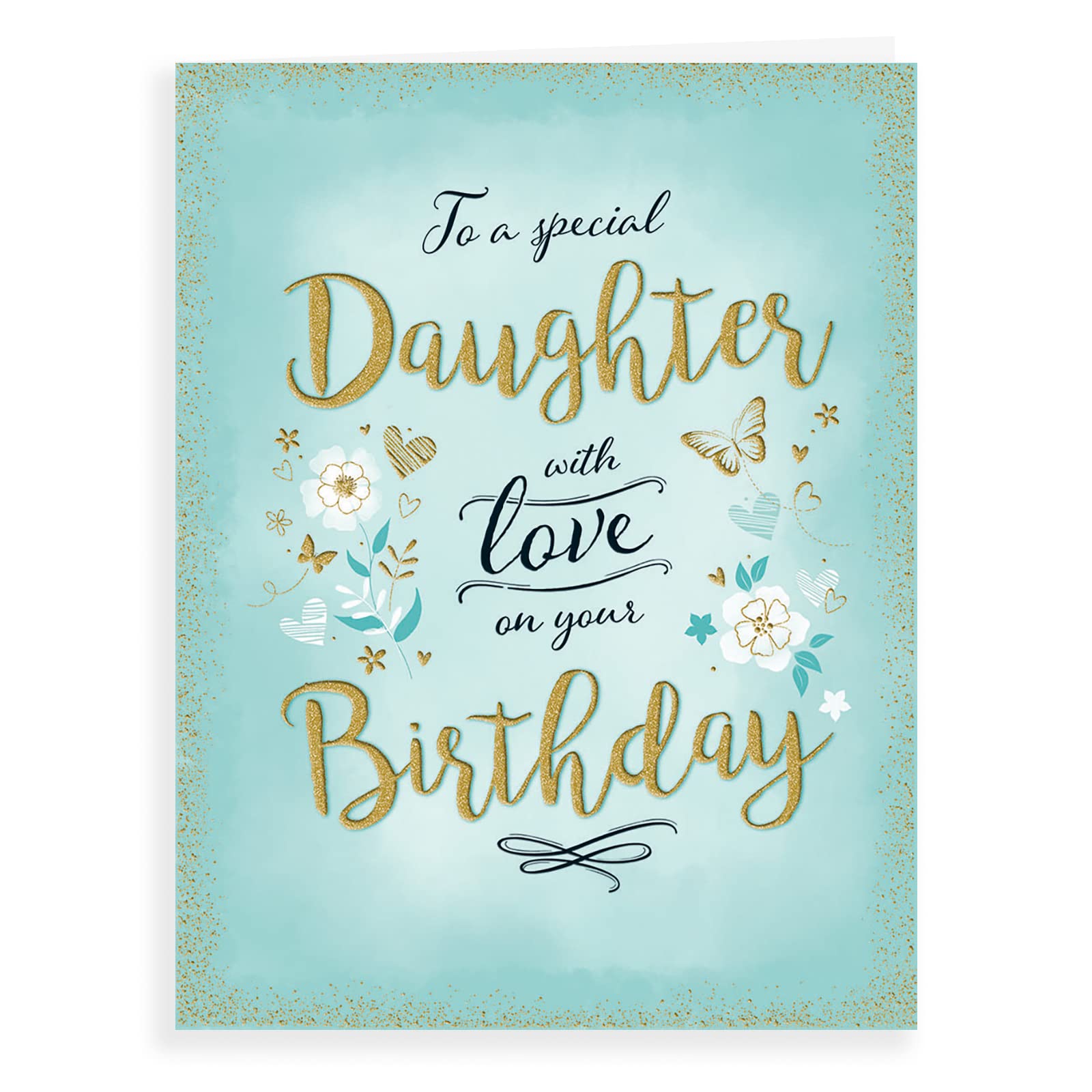 Piccadilly Greetings Modern Birthday Card for Daughter | 8 x 6 Inches | Flowers on Aqua Design 1