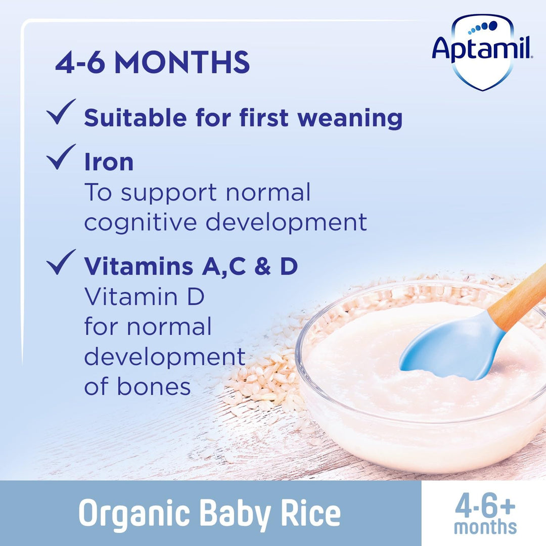 Aptamil Organic Baby Rice Cereal, 4-6+ Months, 100g (Pack of 5)