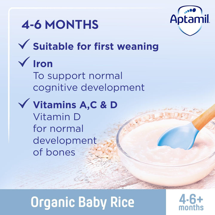 Aptamil Organic Baby Rice Cereal, 4-6+ Months, 100g (Pack of 5)