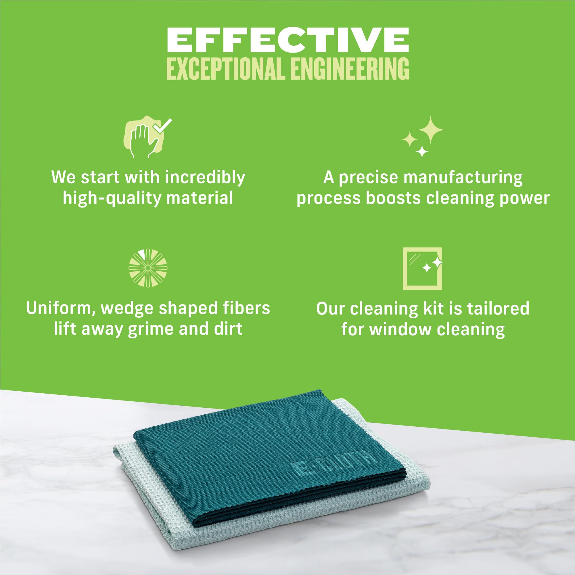 E-Cloth Window Cleaner Kit - Streak-Free Cleaning with Just Water | Microfiber | Green