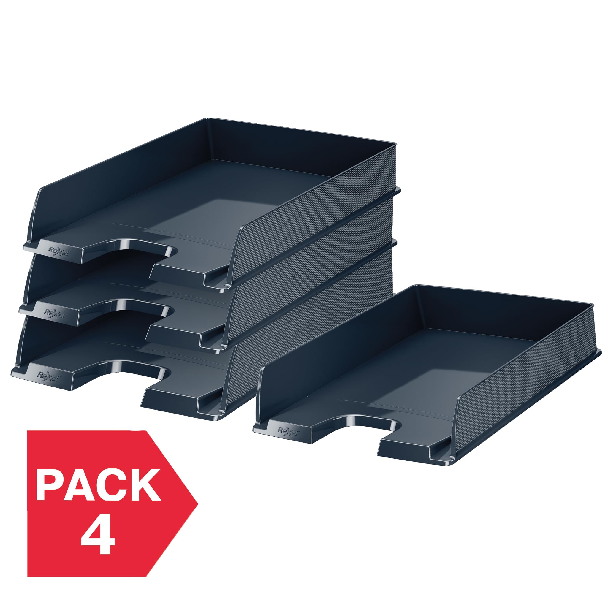 Rexel Choices A4 Letter Tray - Stackable Document Organiser, Black, 4 Pack