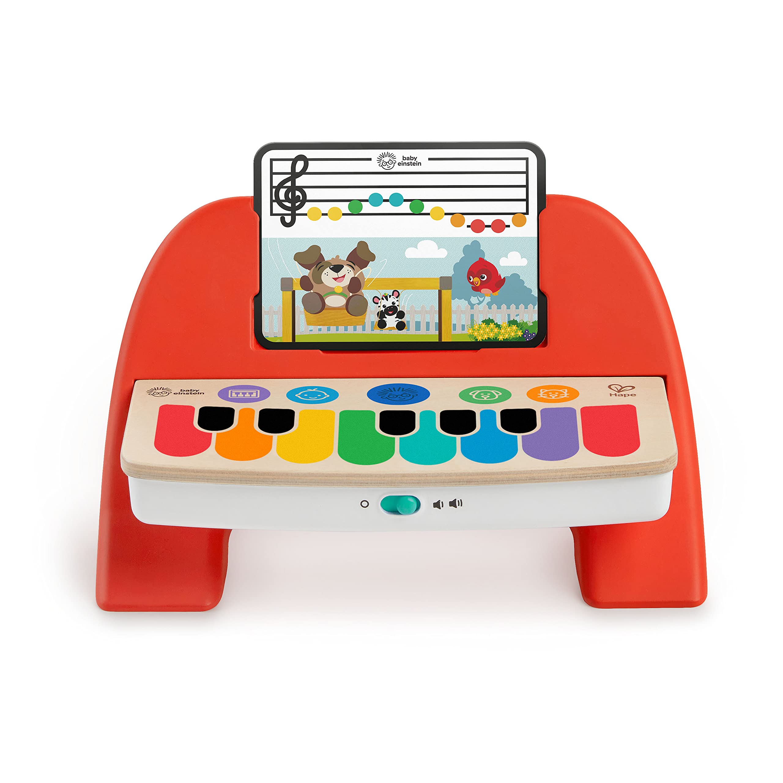 Baby Einstein Hape Cal's First Melodies Magic Touch Piano - Wooden Toy with 3 Sheets & 6 Melodies | Ages 6-36 Months