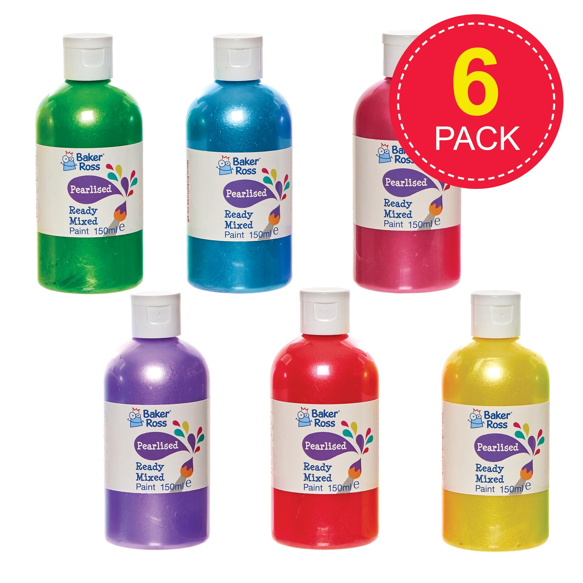Baker Ross FN254 Pearlised Ready Mixed Poster Paint Pack - 6 x 150ml Bottles | Washable 2