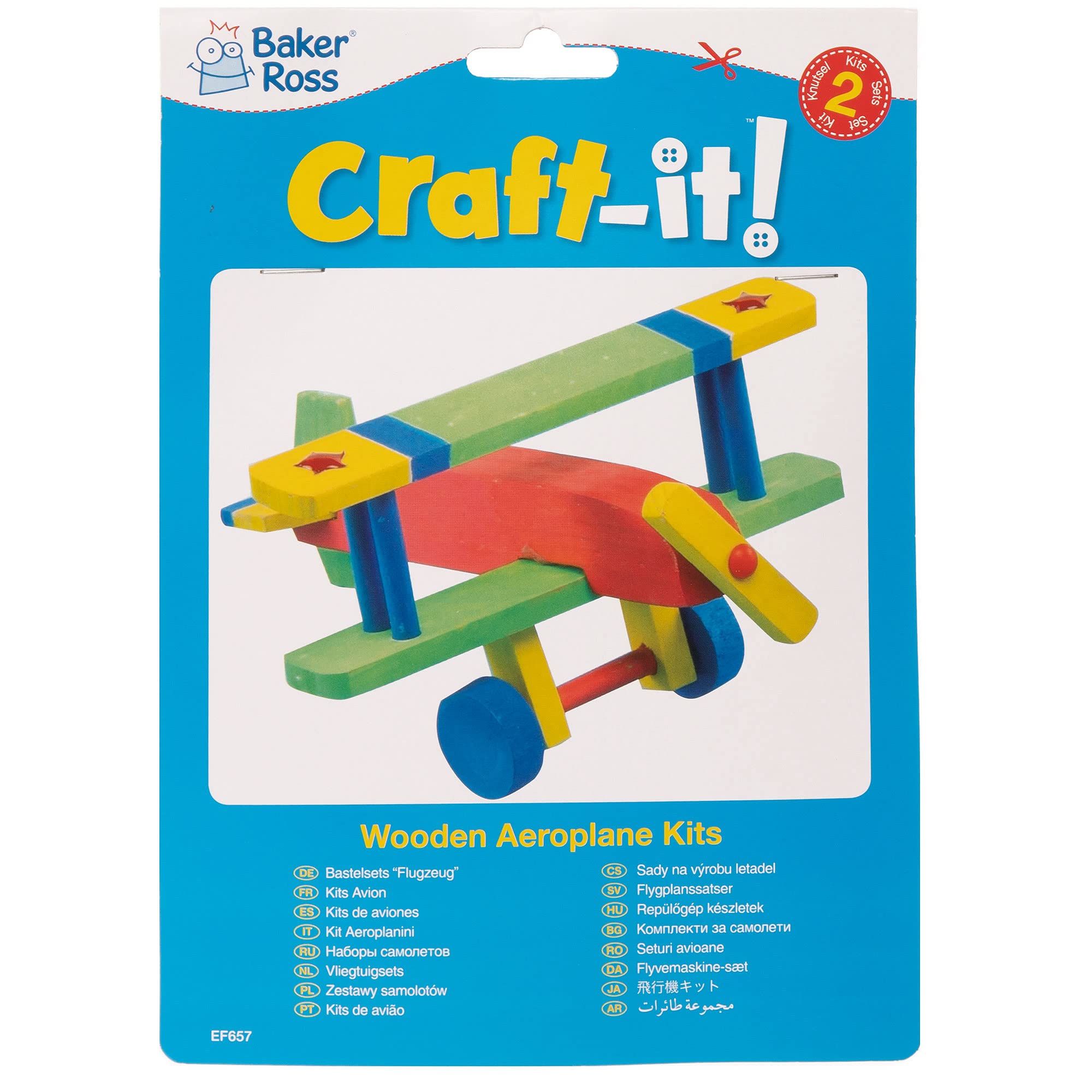 Baker Ross 3D Wooden Aeroplane Kits (Pack of 2) - Pre-cut Wood Craft for Ages 5+ | 12cm Long 6