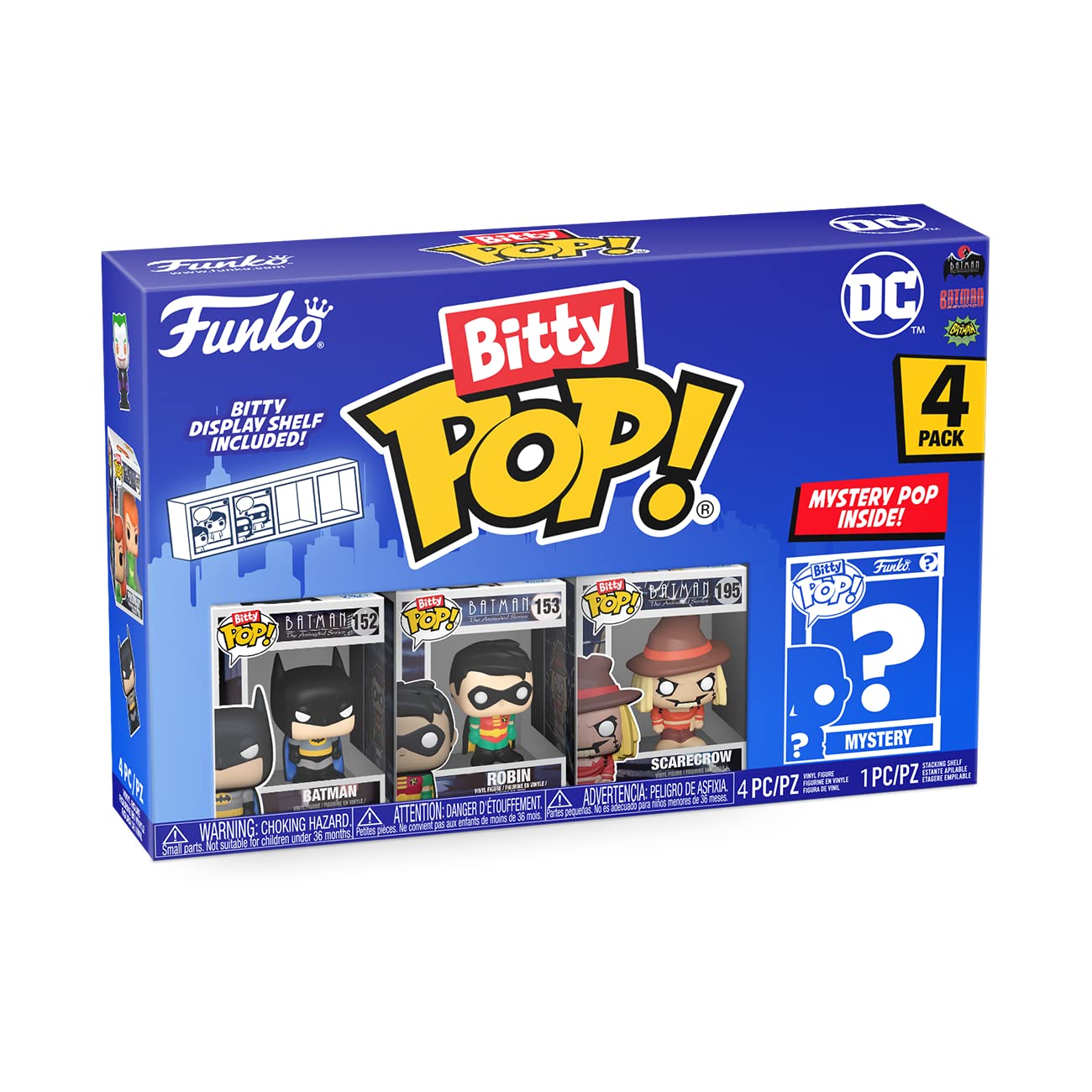 Funko Bitty Pop! DC Comics 4er-Pack Serie 1 – Batman, Robin, Scarecrow &amp; Mystery Vinylfiguren (71311) 15