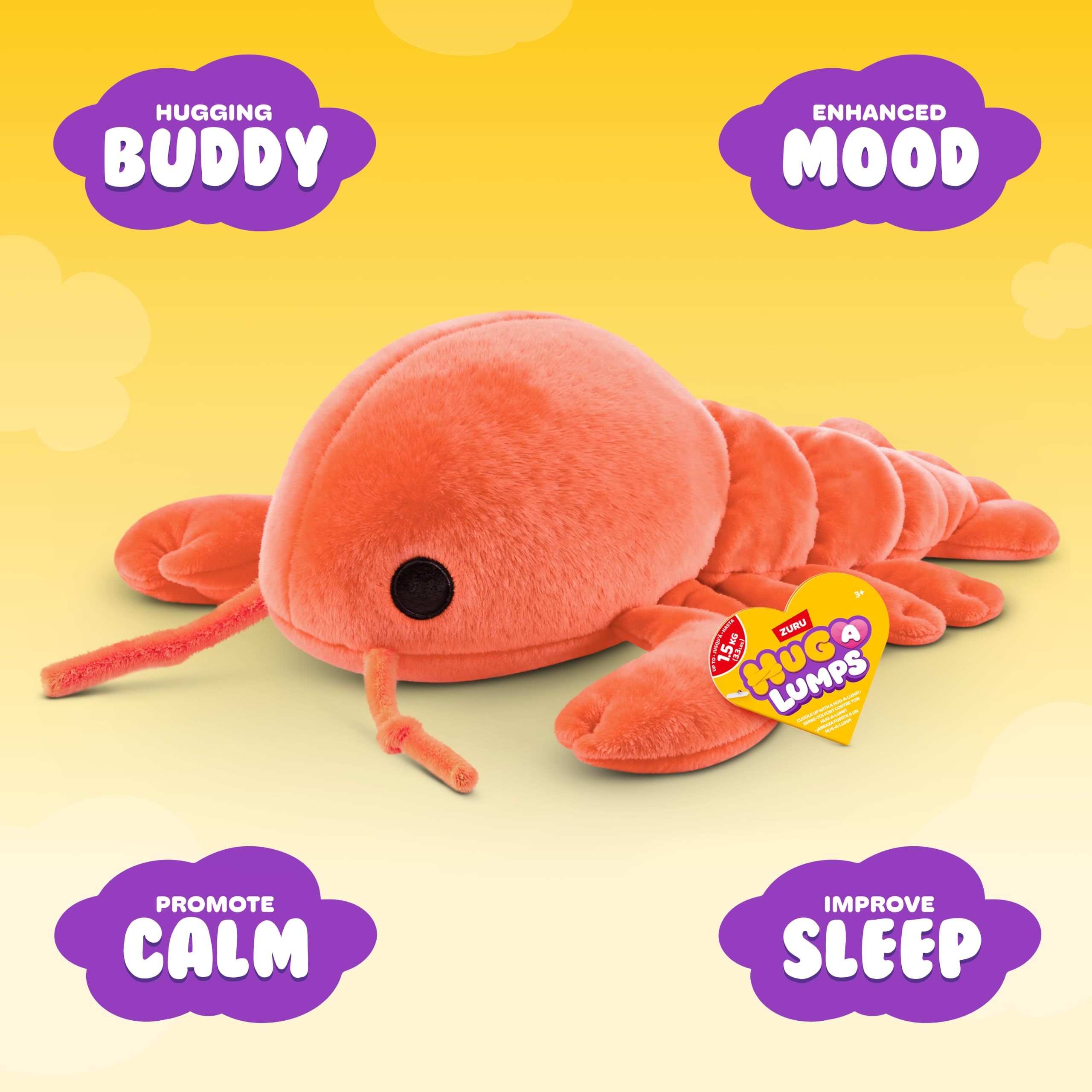 Hug-A-Lumps Lenny the Lobster Weighted Plush - Medium | Super-Soft | Stress & Anxiety Relief
