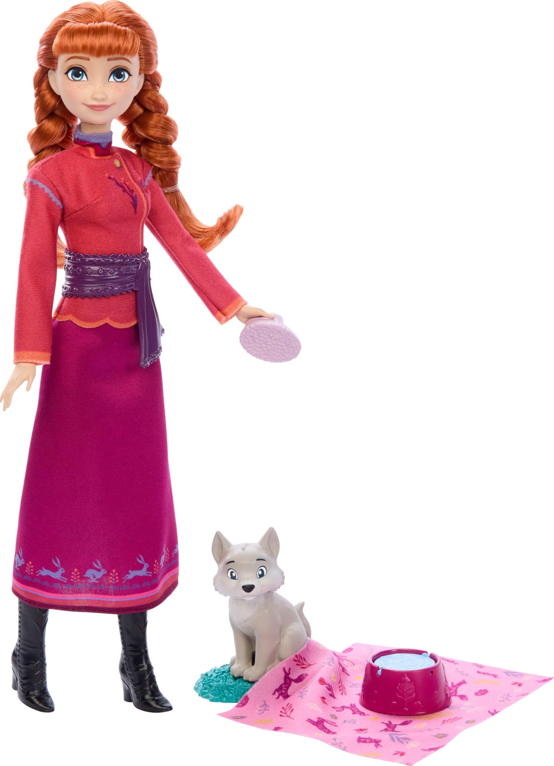 Mattel Disney Frozen Anna Fashion Doll & Wolf Cub Playset with 4 Accessories - Inspired by Animals of Arendelle 1