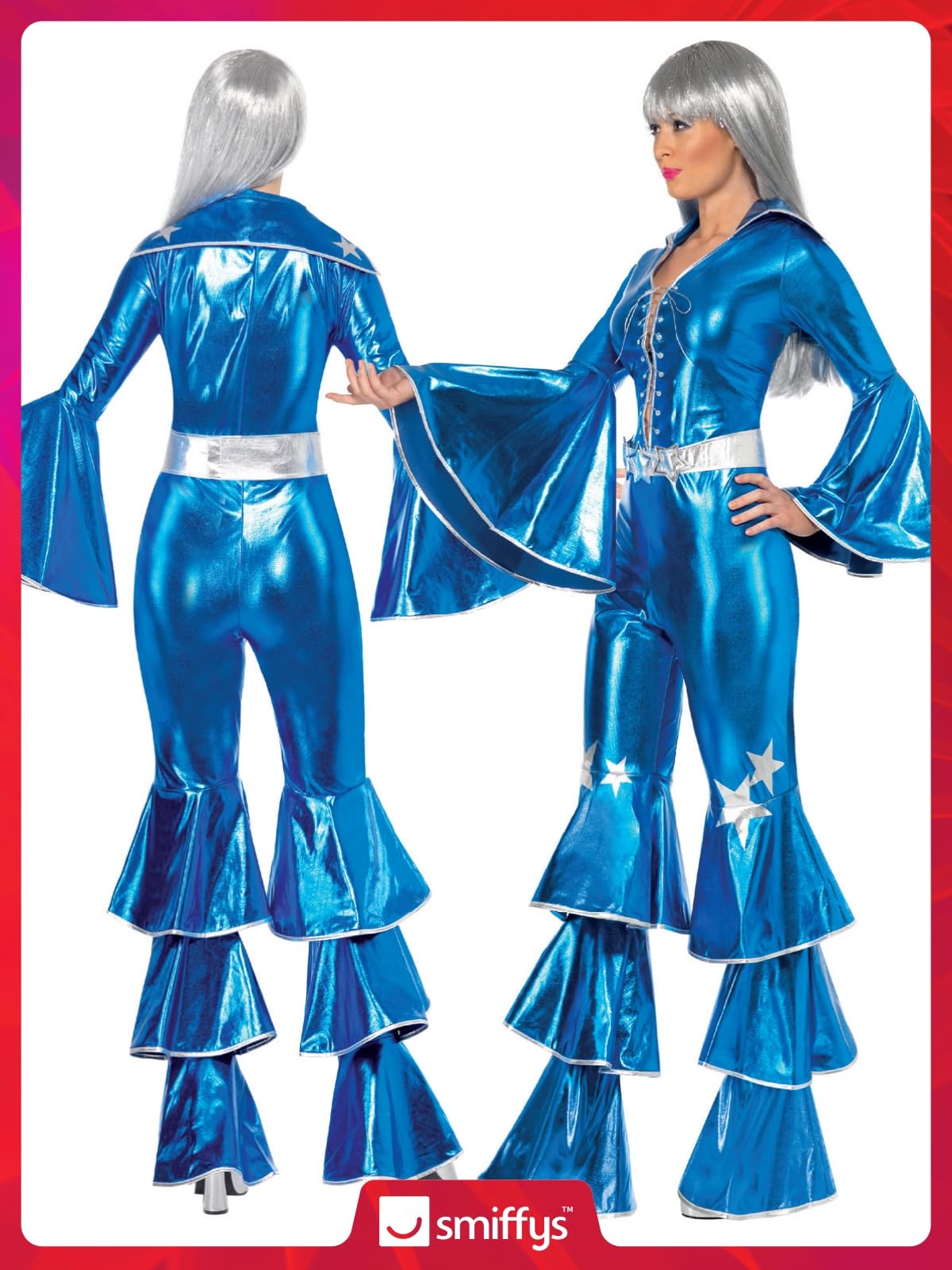Smiffys 70s Dancing Dream Costume - Blue Lace-Up Jumpsuit for Women 6