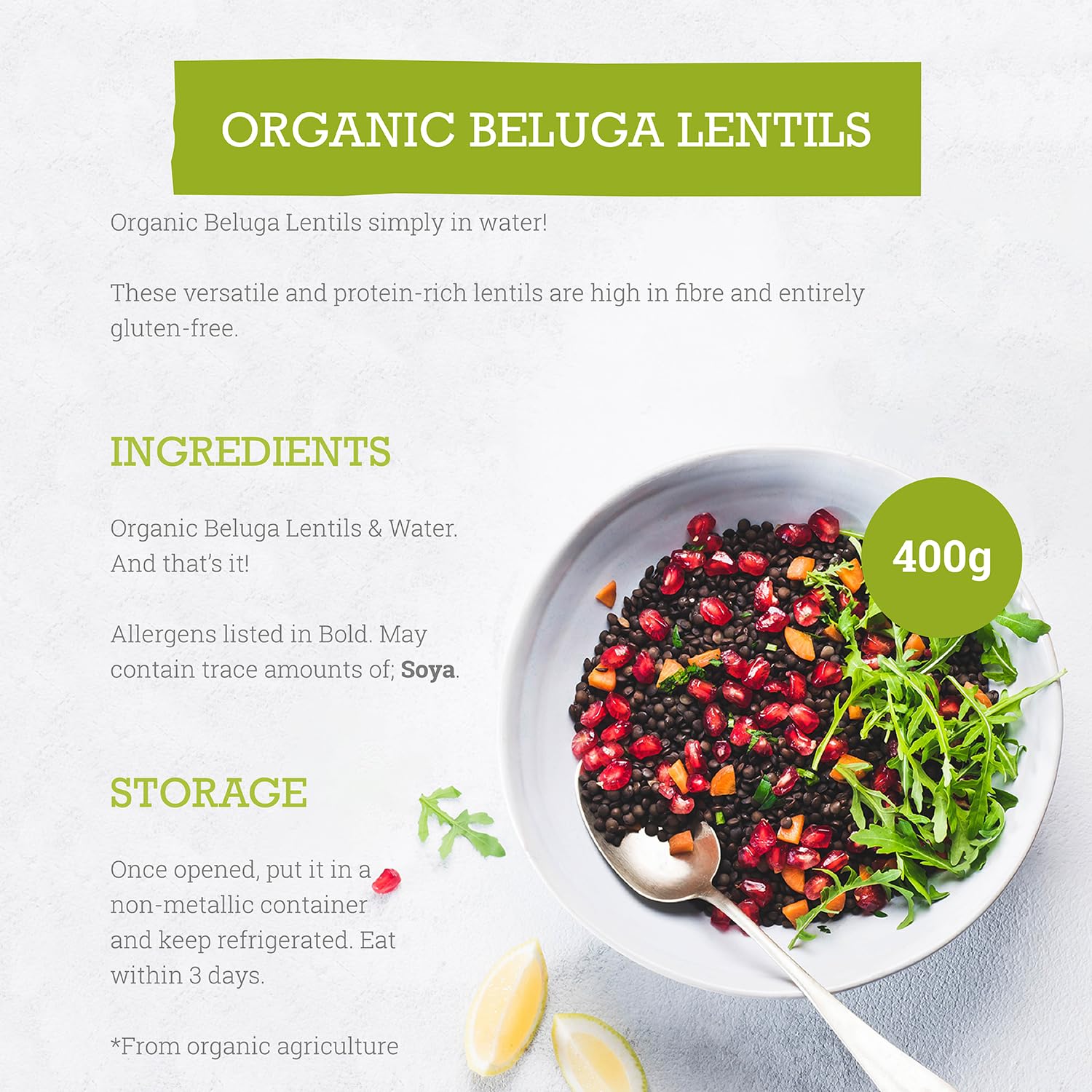 Mr Organic - Organic Beluga Lentils 400g - Non GMO & Preservative Free 4