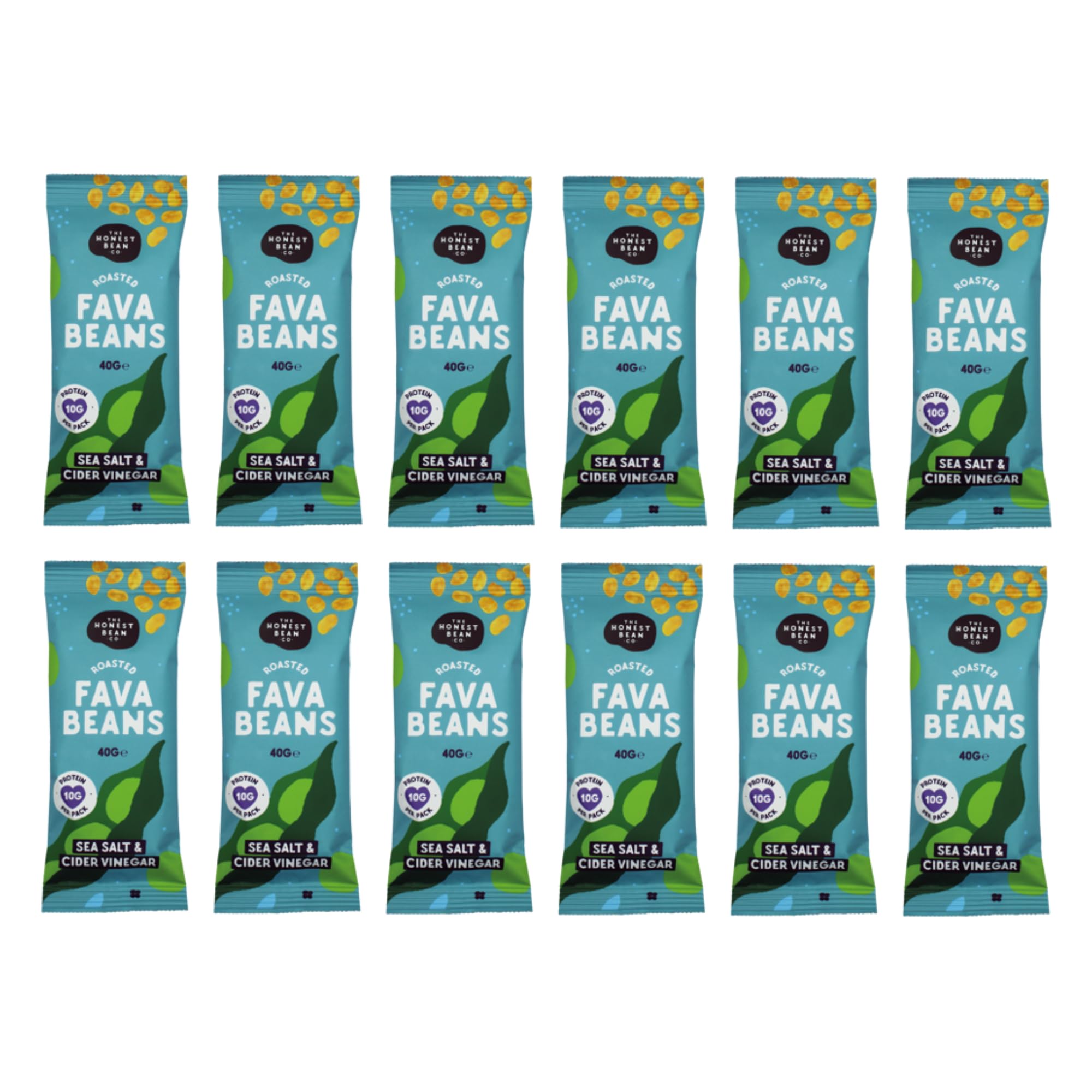 The Honest Bean Co Roasted Fava Beans, Salt & Vinegar - 40g (Pack of 12) 2