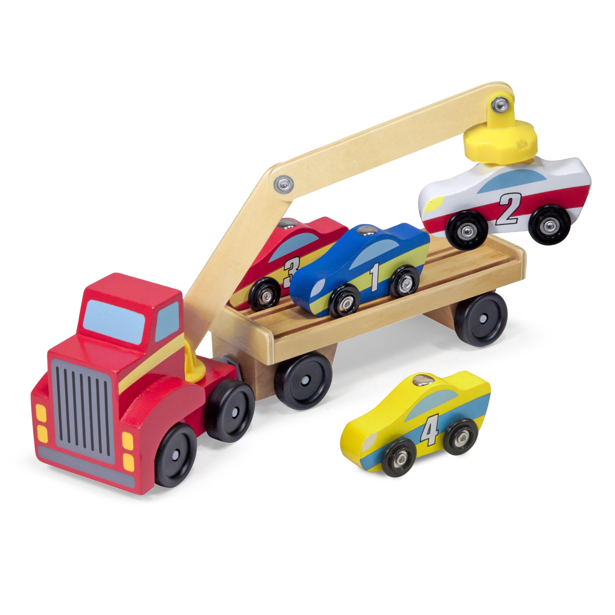 Melissa & Doug Magnetic Car Loader Wooden Toy Set for Preschoolers Ages 3+ 1