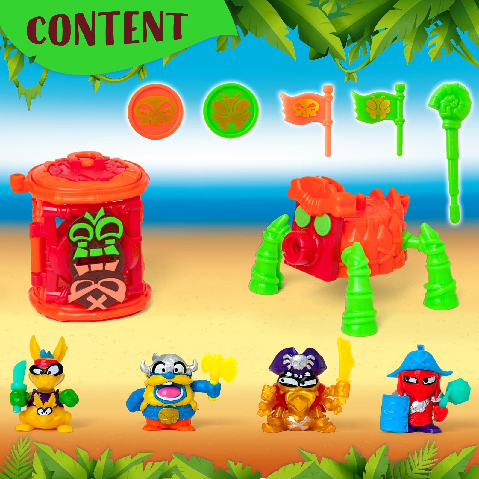 PIRATIX ADVENTURE WORLD Captain Pack Black Silk | 4 Figures, Neon Accessories, Cage & Cannon 2