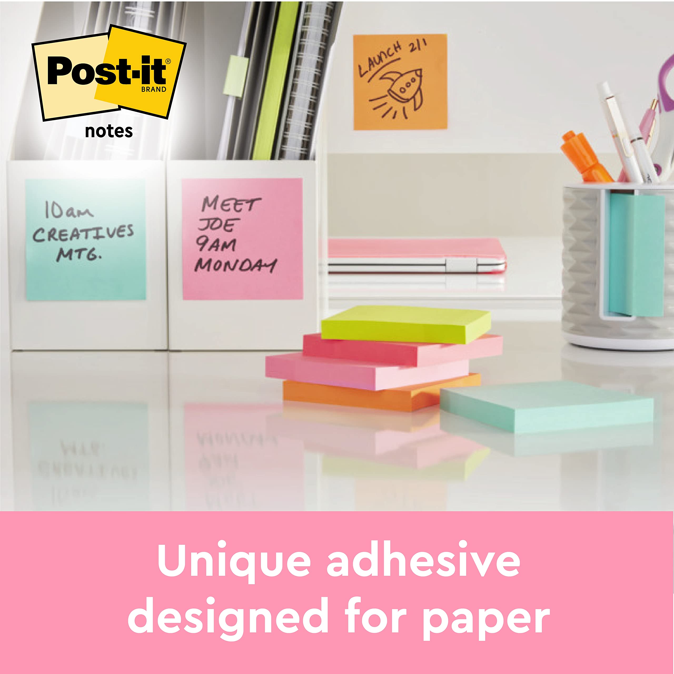 Post-it Notes - Super Sticky | Pink, 76 x 76 mm, 100 Sheets per Pad, Pack of 6 Pads