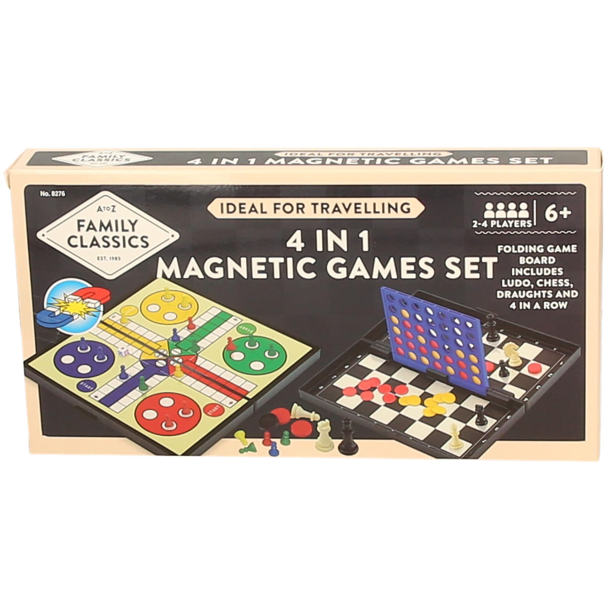 Atoz 4-in-1 Magnetic Travel Games Set - Ludo, Chess, Draughts & Connect Four | 2-4 Players