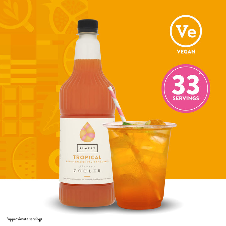 Simply Tropical Cooler Mango Passion Fruit Guava Syrup - Vegan & Gluten Free Beverage Concentrate