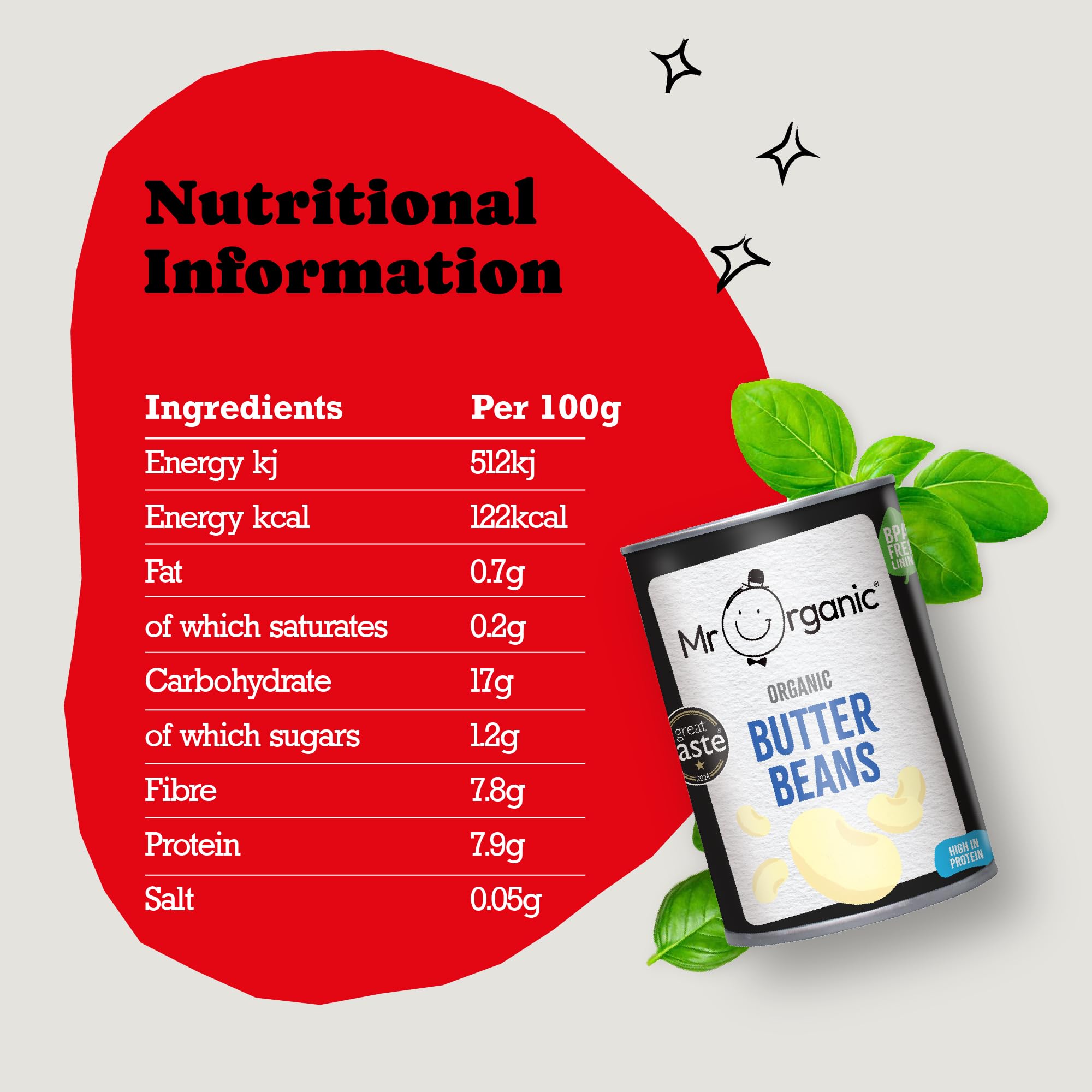 Mr Organic Butter Beans 400g - Organic, Vegan, Gluten-Free, Non-GMO 3