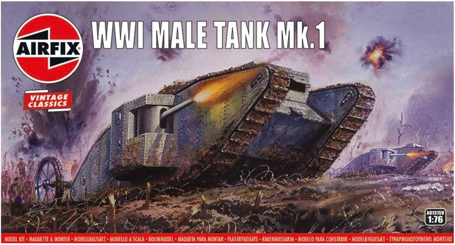 Airfix A01315V WWI Male Tank Mk.I 1:76 Scale Model Kit - 49 Piece Plastic Tank Model for Ages 8+ 1