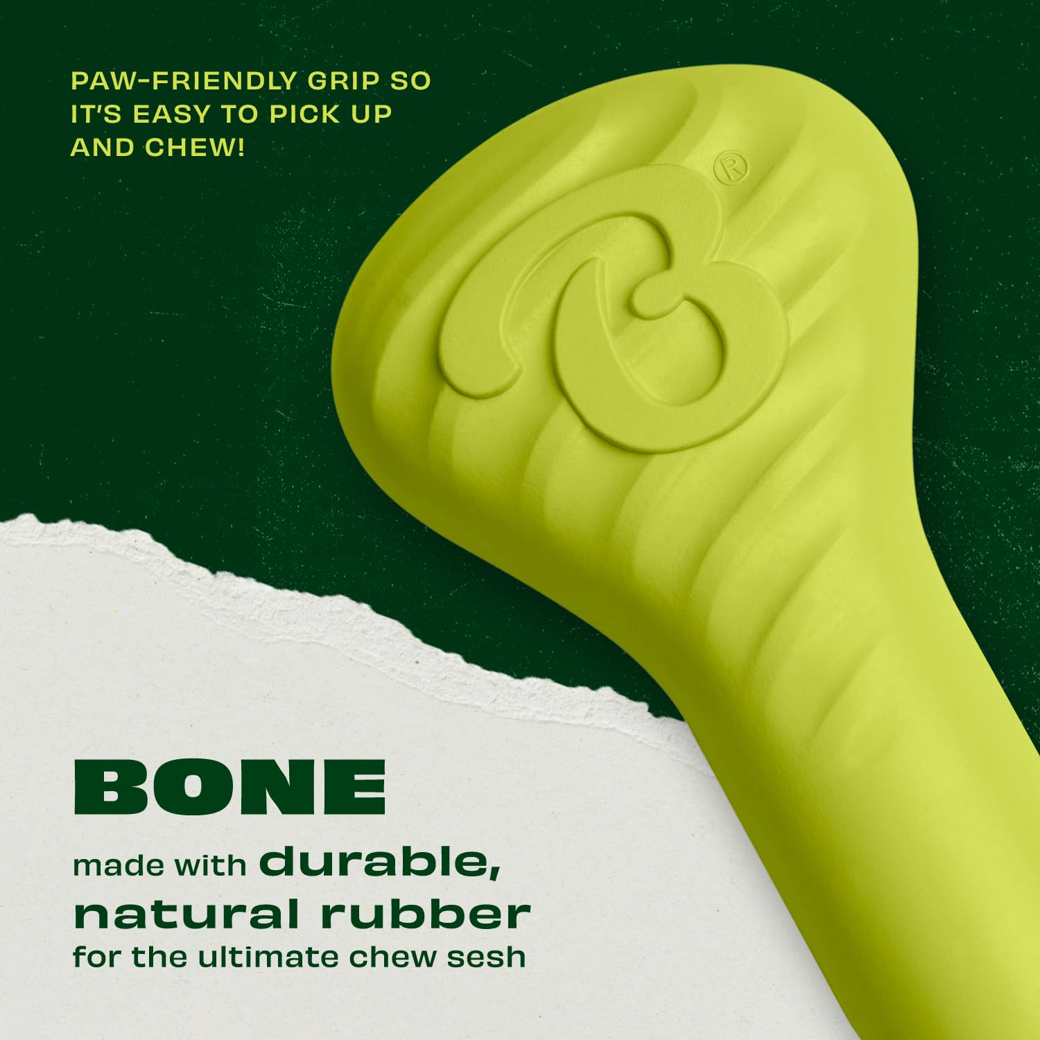 Benebone Natural Rubber Dog Bone Chew Toy - Medium Size, Green, Dishwasher Safe 3