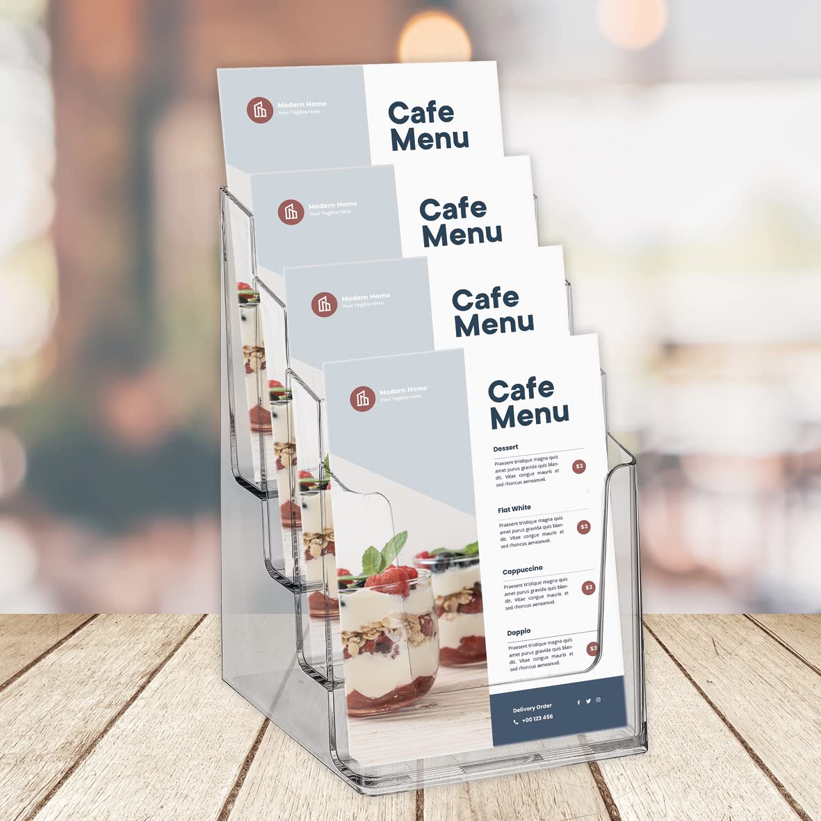 Europel Tiered Brochure Holder Stand - 4x A5 Capacity | Clear Acrylic | Tabletop Mounting