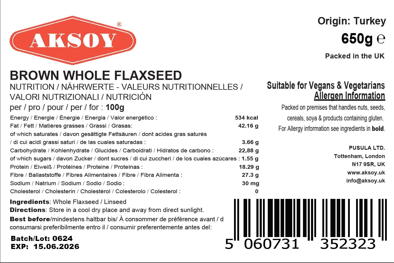 AKSOY Brown Whole Flaxseed (Linseed) - 650g | All Natural | Vegan & Vegetarian 5