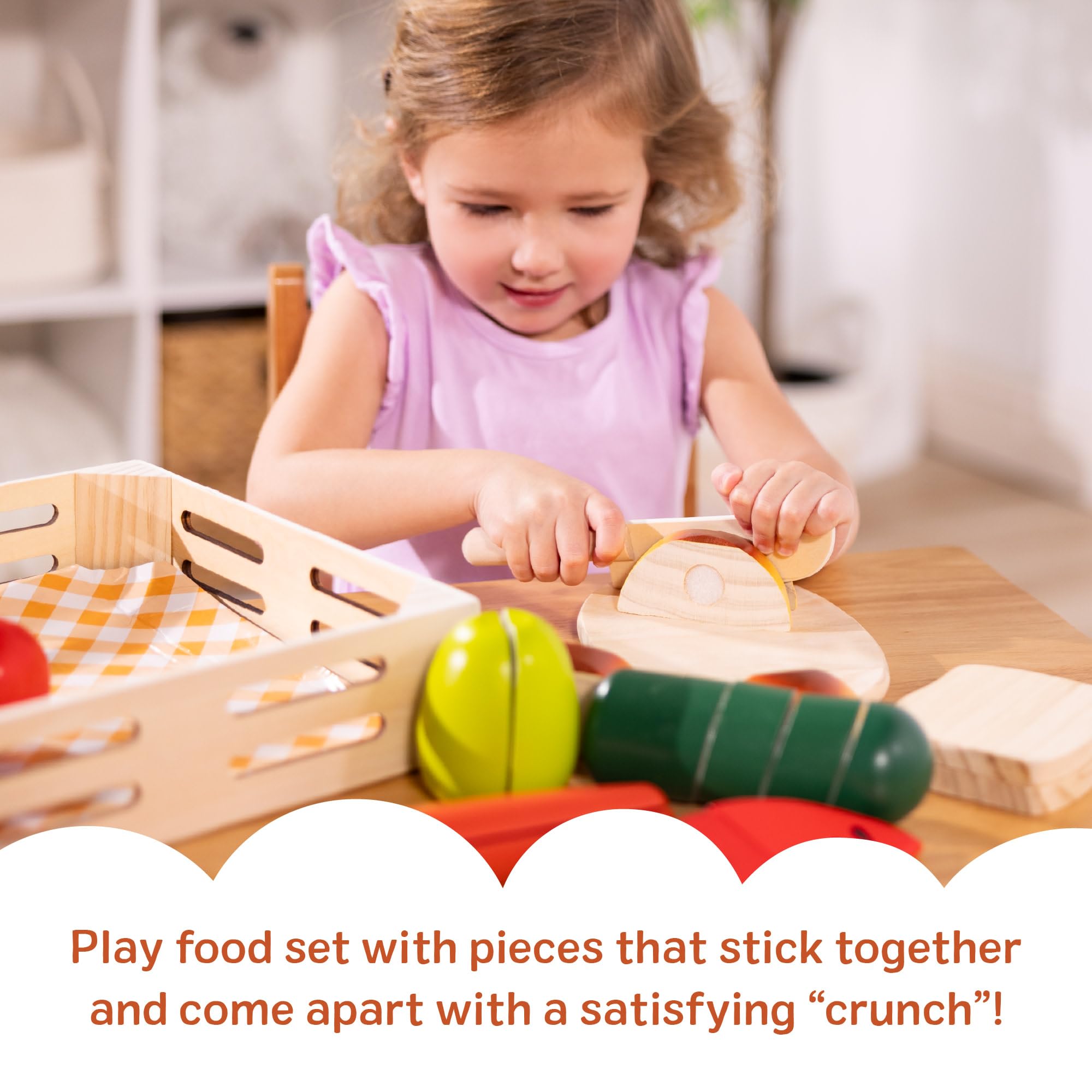 Melissa & Doug Cutting Food Play Food Set with Wooden Pieces, Knife, Cutting Board for Ages 3+ 4