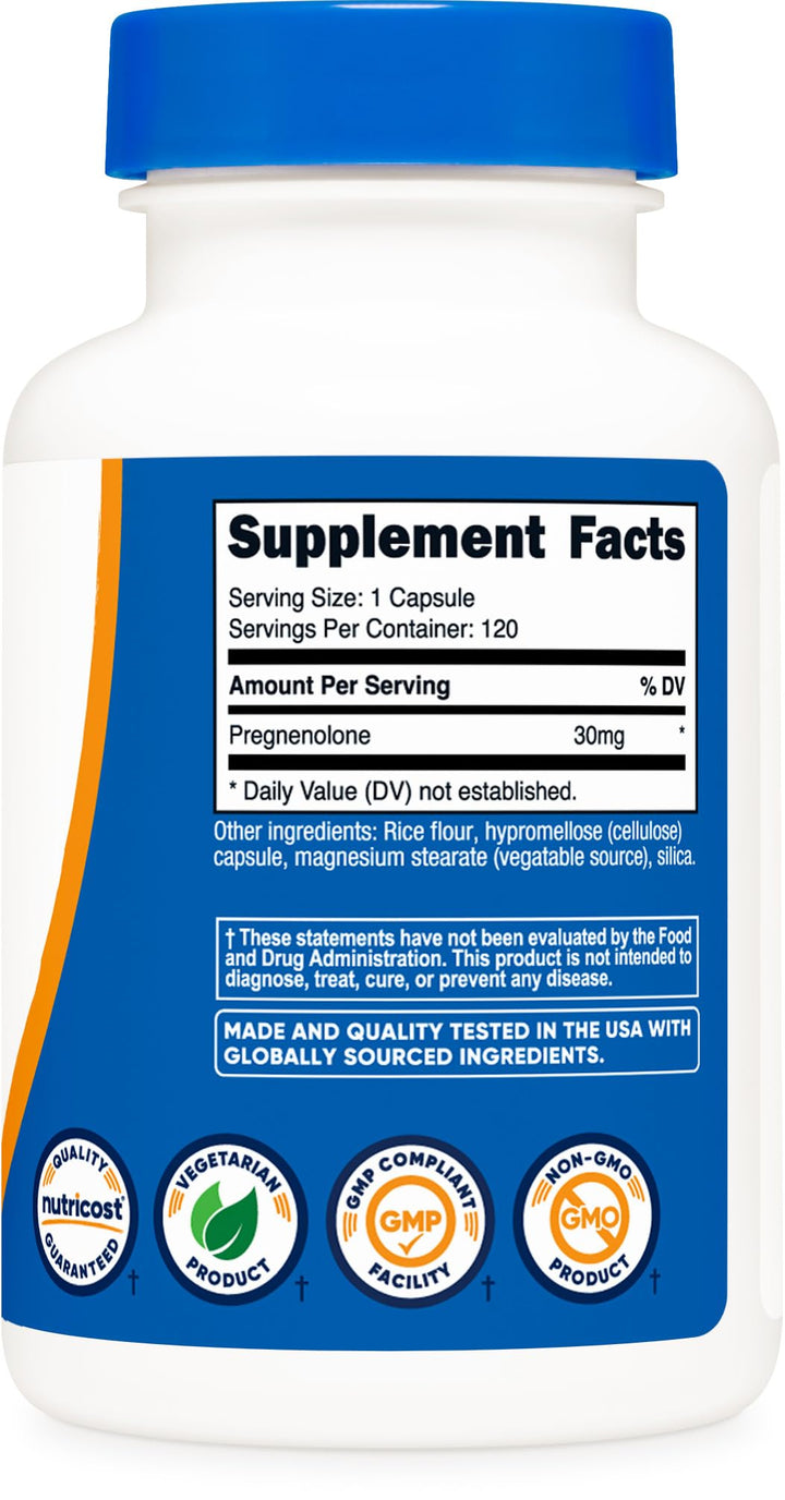 Nutricost Pregnenolone 30mg - 120 Capsules, Non-GMO, Gluten Free, Plant-Based