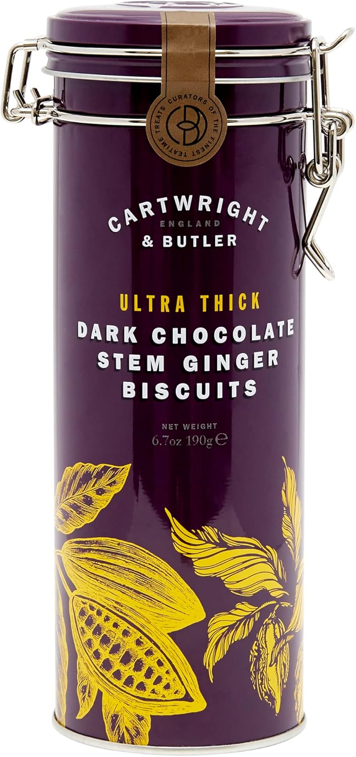 Cartwright &amp; Butler – Ultradicke Ingwerkekse mit dunkler Schokolade in einer Dose mit Clipdeckel