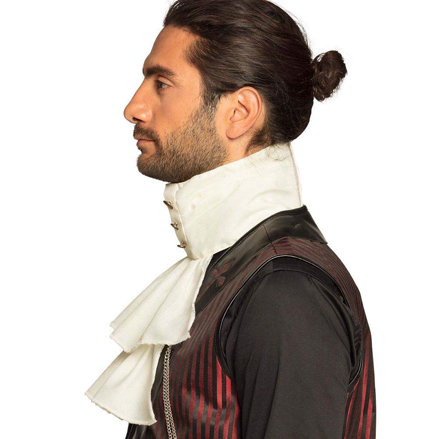 Boland White Jabot with Gold Buttons – Victorian Steampunk High Collar Neck Accessory 5