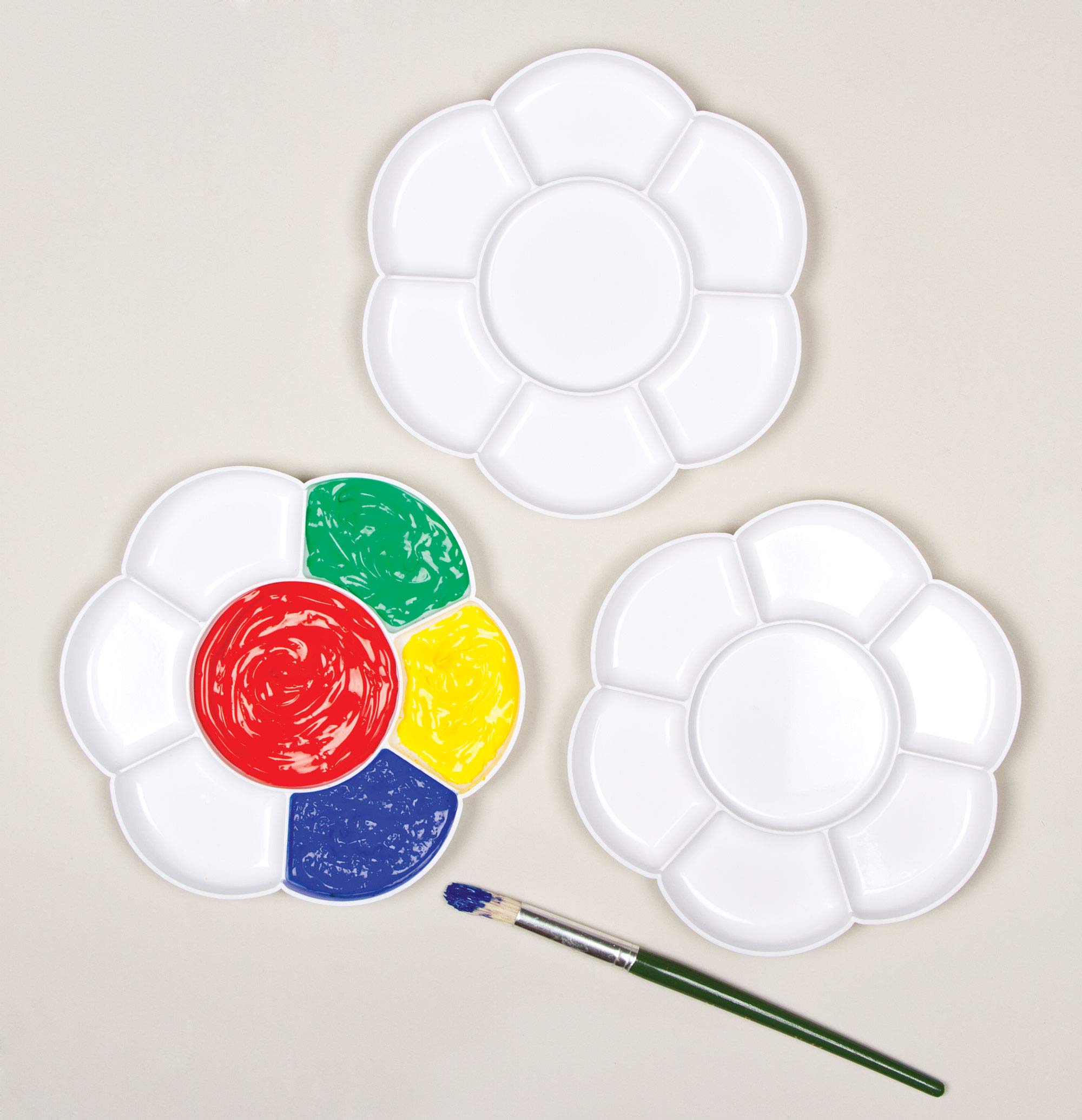 Baker Ross Flower Paint Palettes - Pack of 3 | 7 Wells per Palette | 17cm Diameter 1