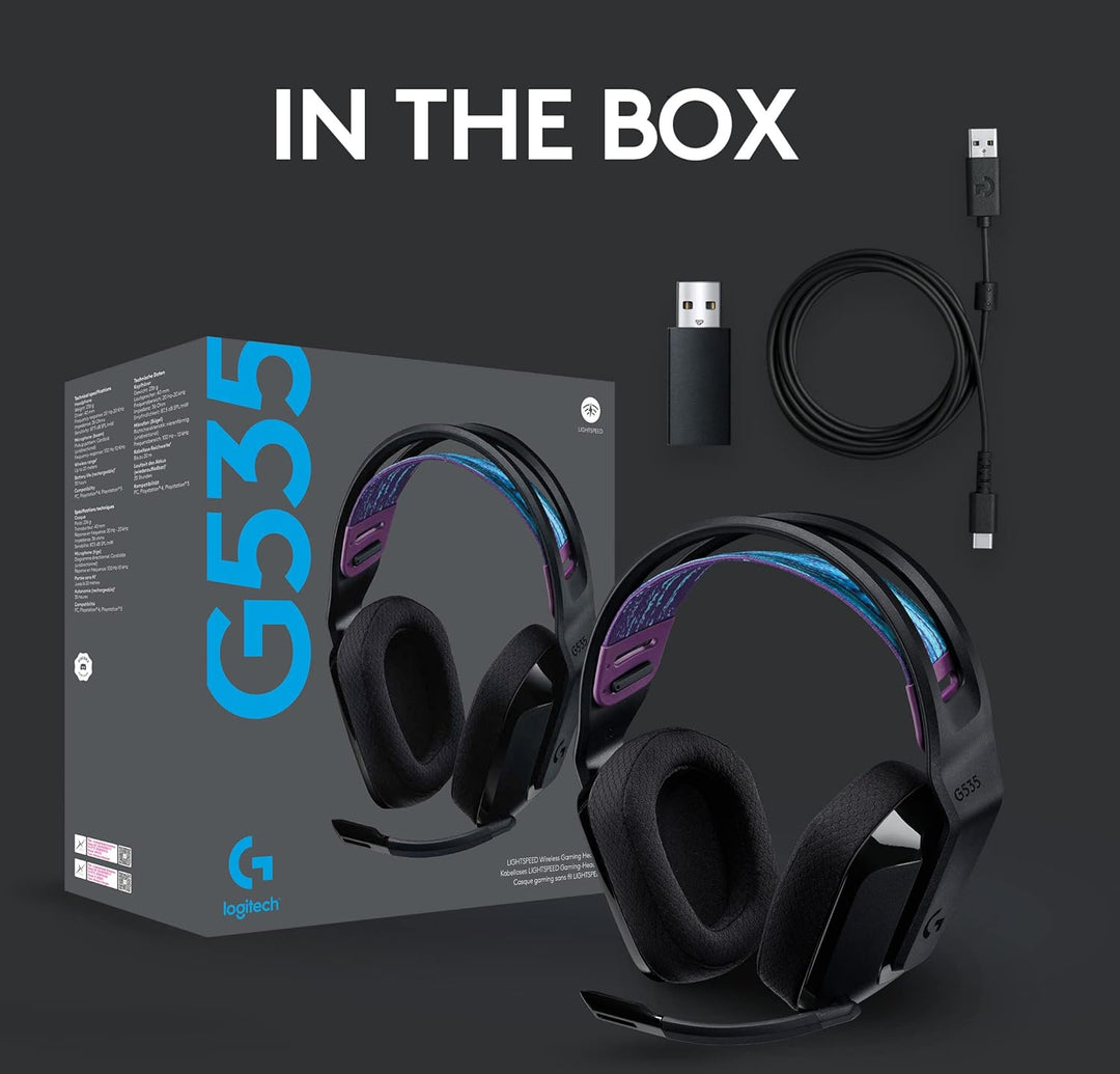 Logitech G G535 LIGHTSPEED Wireless Gaming Headset - 40mm Drivers, Lightweight 236g, USB Plug & Play for PC and PlayStation