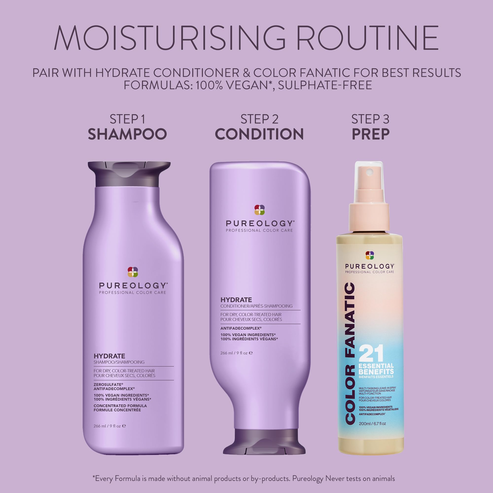 PUREOLOGY Hydrate Moisturising Shampoo - 266.17 ml, Vegan, Color Protection 9