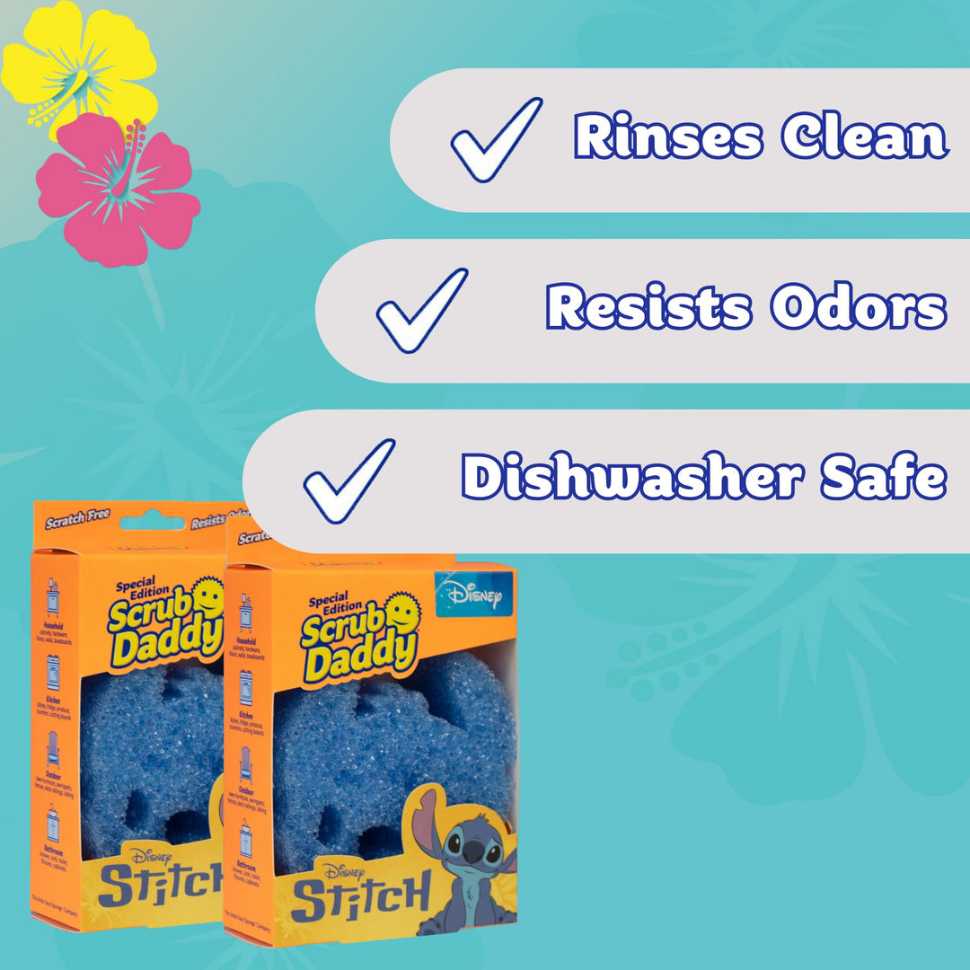 Scrub Daddy Disney Stitch FlexTexture Dish Sponge Twin Pack - Smiley Face Scourers for Kitchen & Bathroom