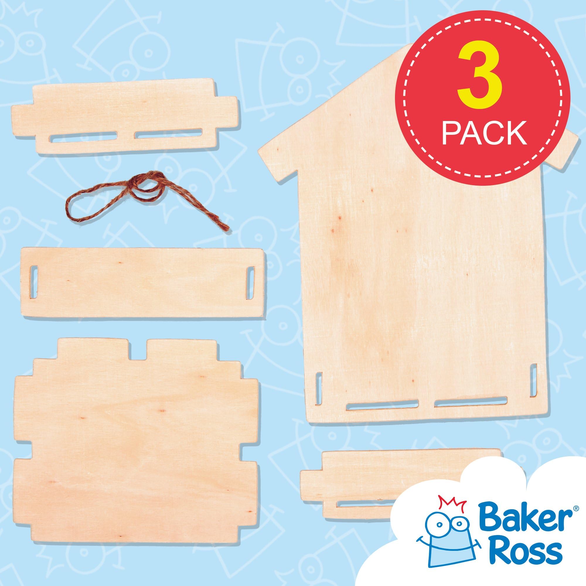 Baker Ross Mini Wooden Bird Feeder Kits - Paintable Craft Set | Pack of 3 | Customizable 2