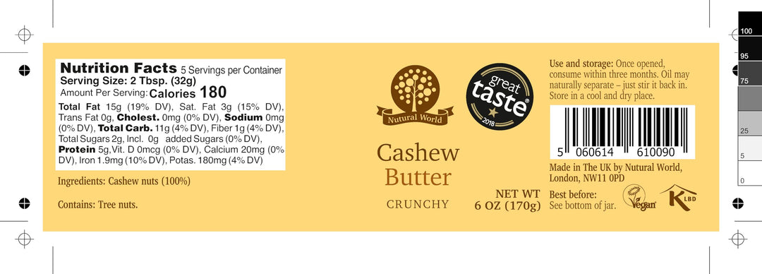 Nutural World - Crunchy Cashew Nut Butter (170g) - Great Taste Award Winner