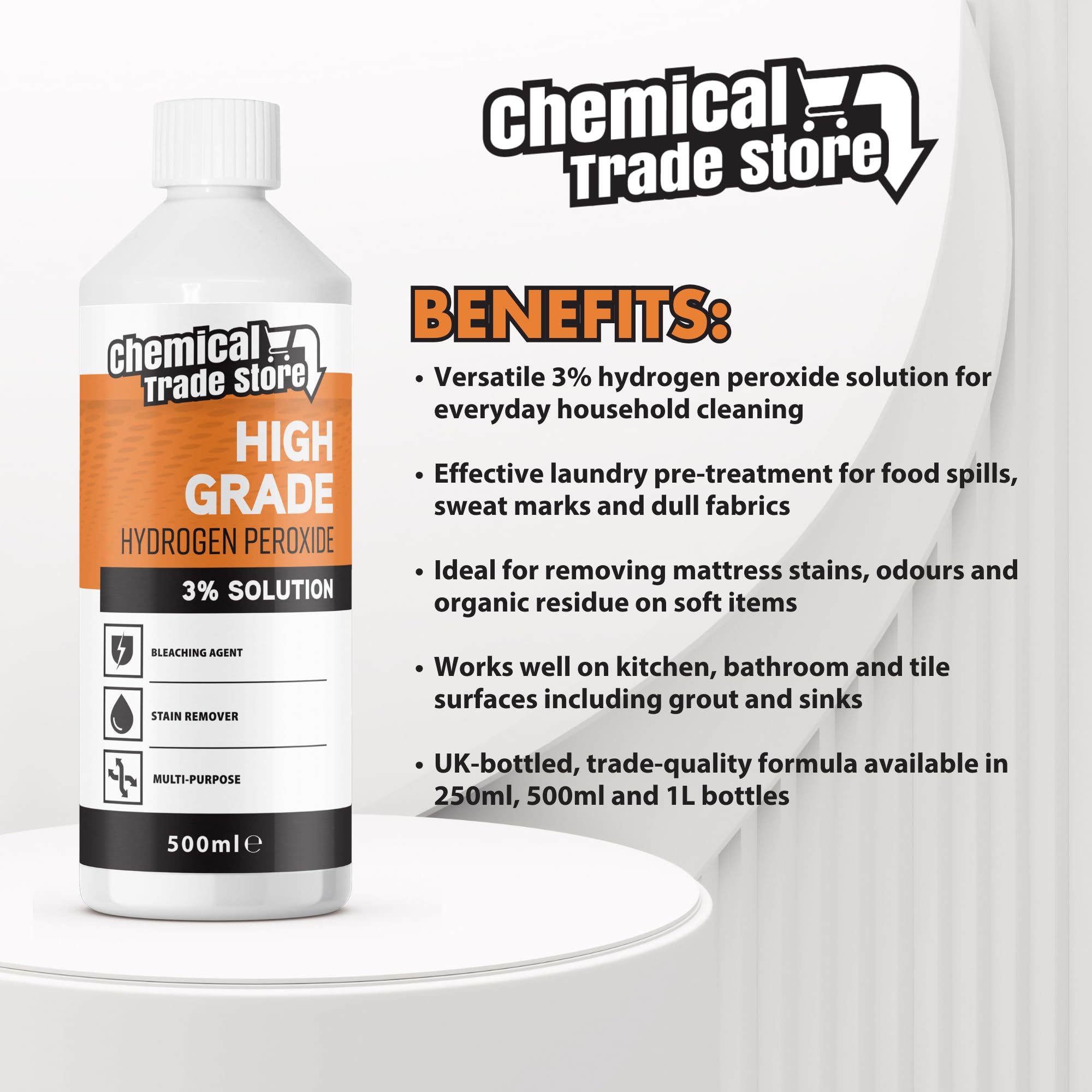 Chemical Trade Store Hydrogen Peroxide Solution 3% - Multi-Purpose Cleaner | 500 ml Liquid
