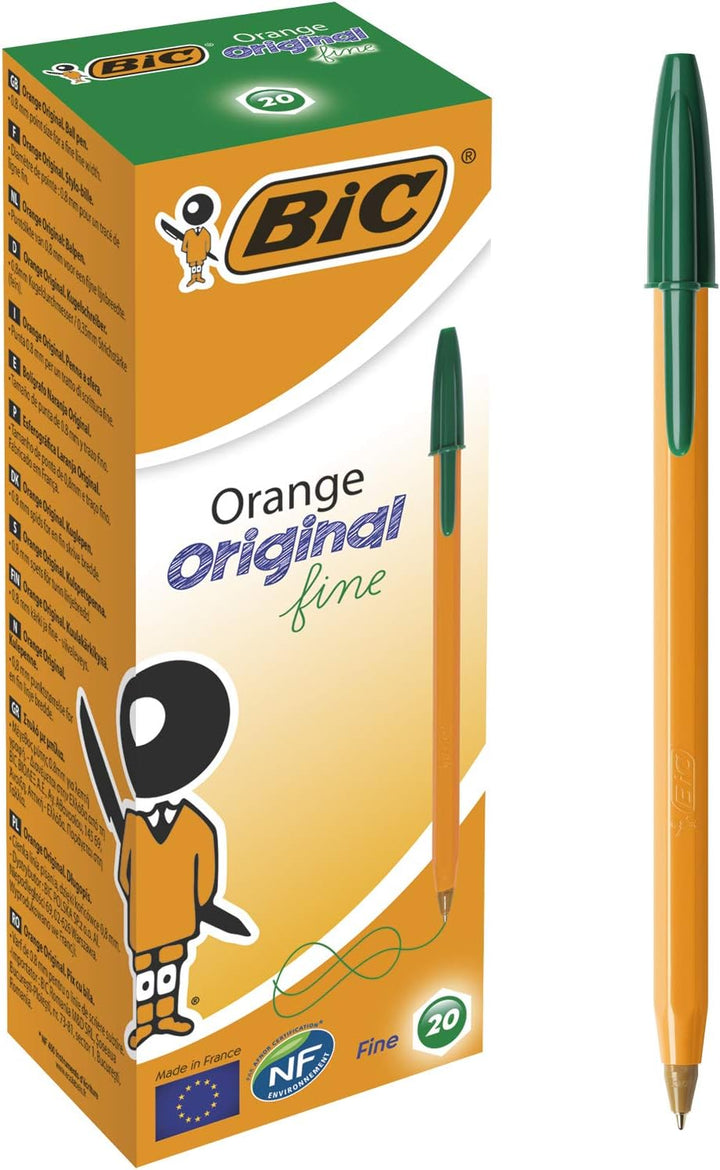 BIC Orange Original Fine Ballpoint Pens Fine Point (0.8 mm) - Green, Box of 20