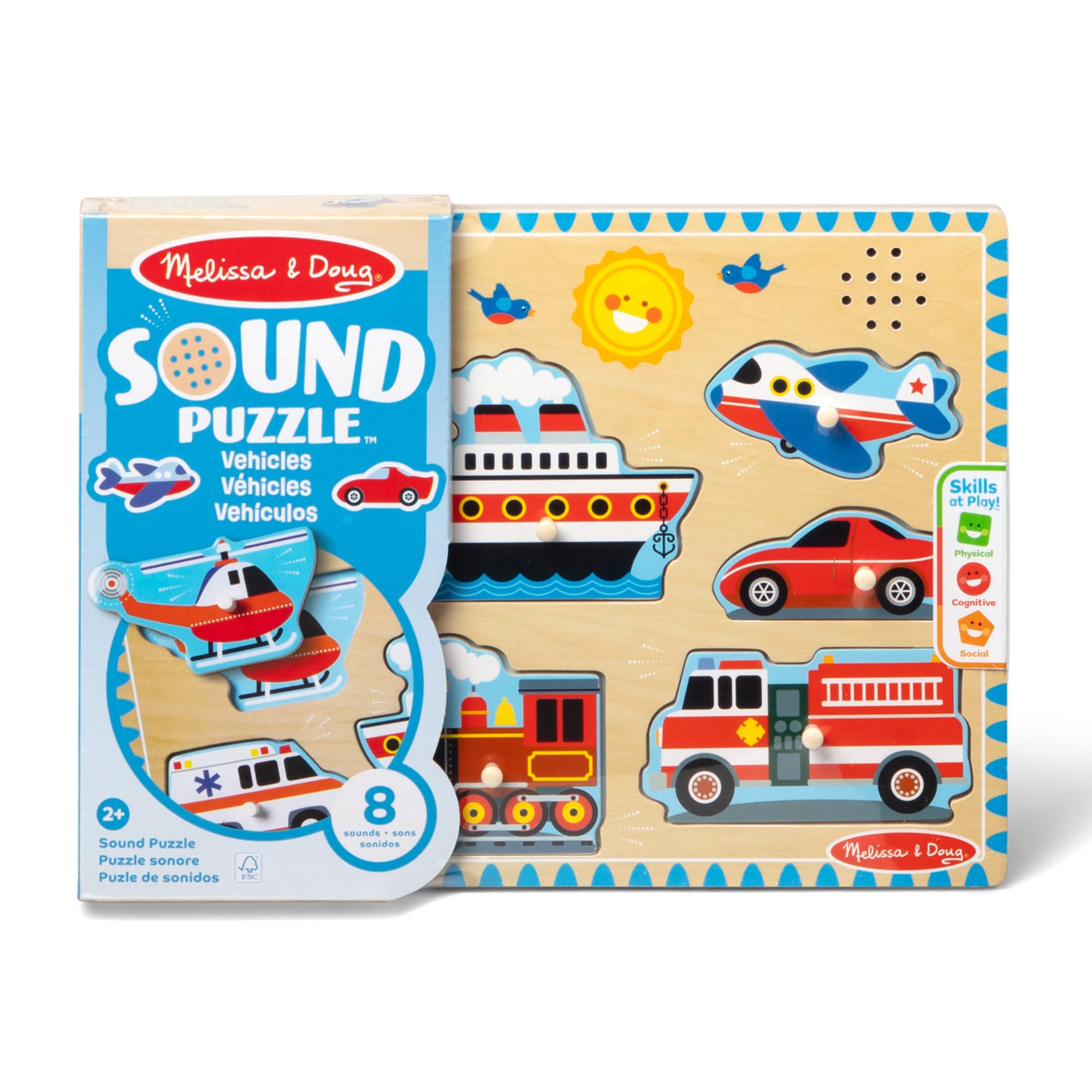 Spin Master Vehicles Sound Puzzle - 8-Piece Wooden Pegged Puzzle for Ages 2-5 3