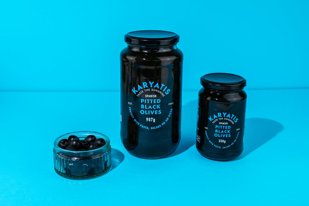 Karyatis Spanish Black Pitted Hojiblanca Olives in Brine 907g