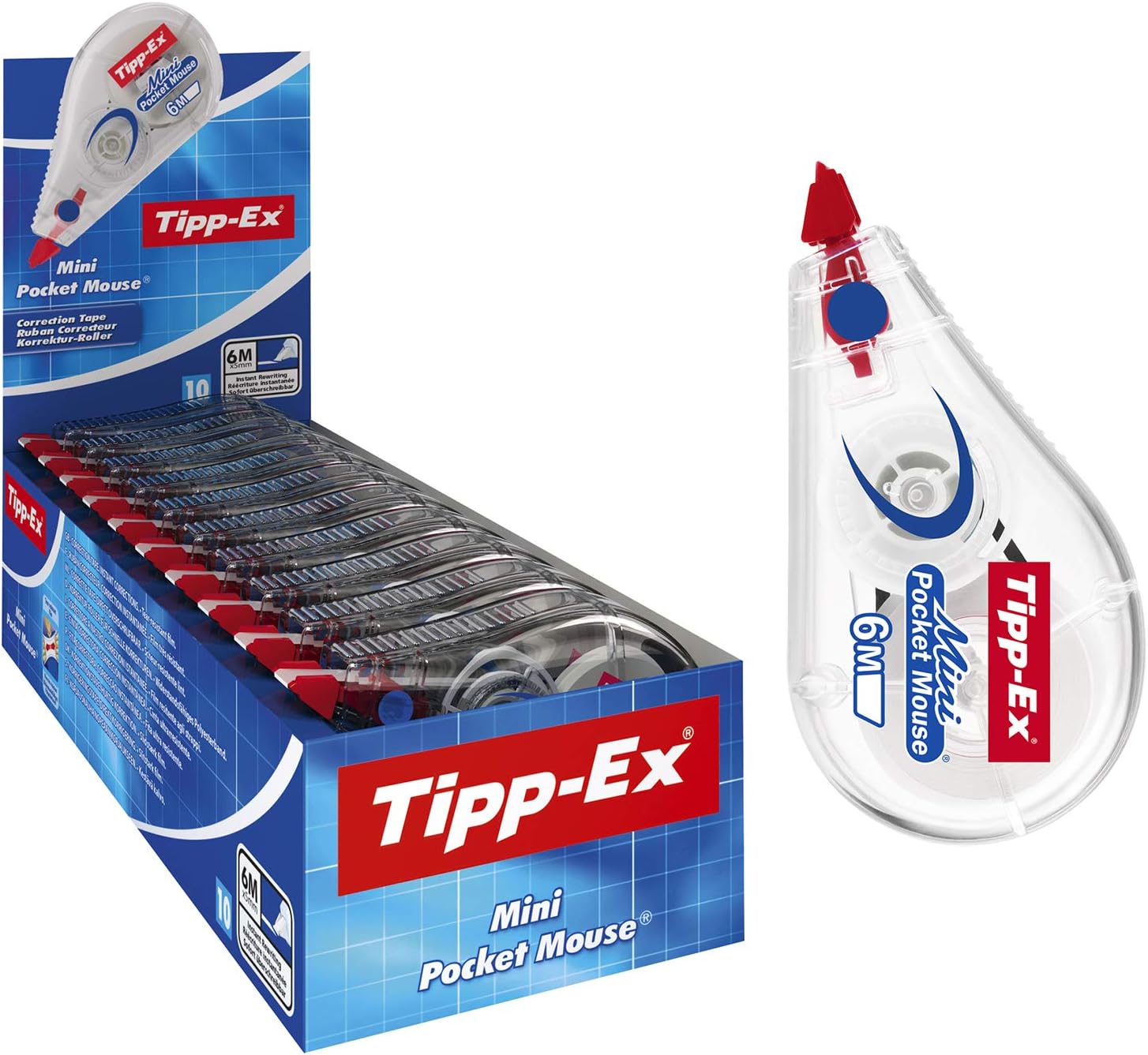 Tipp-Ex Mini Pocket Mouse Plastic Tape - Box of 10 - High-Quality, 6 m, Tear-Resistant Tapes with Smooth Glide