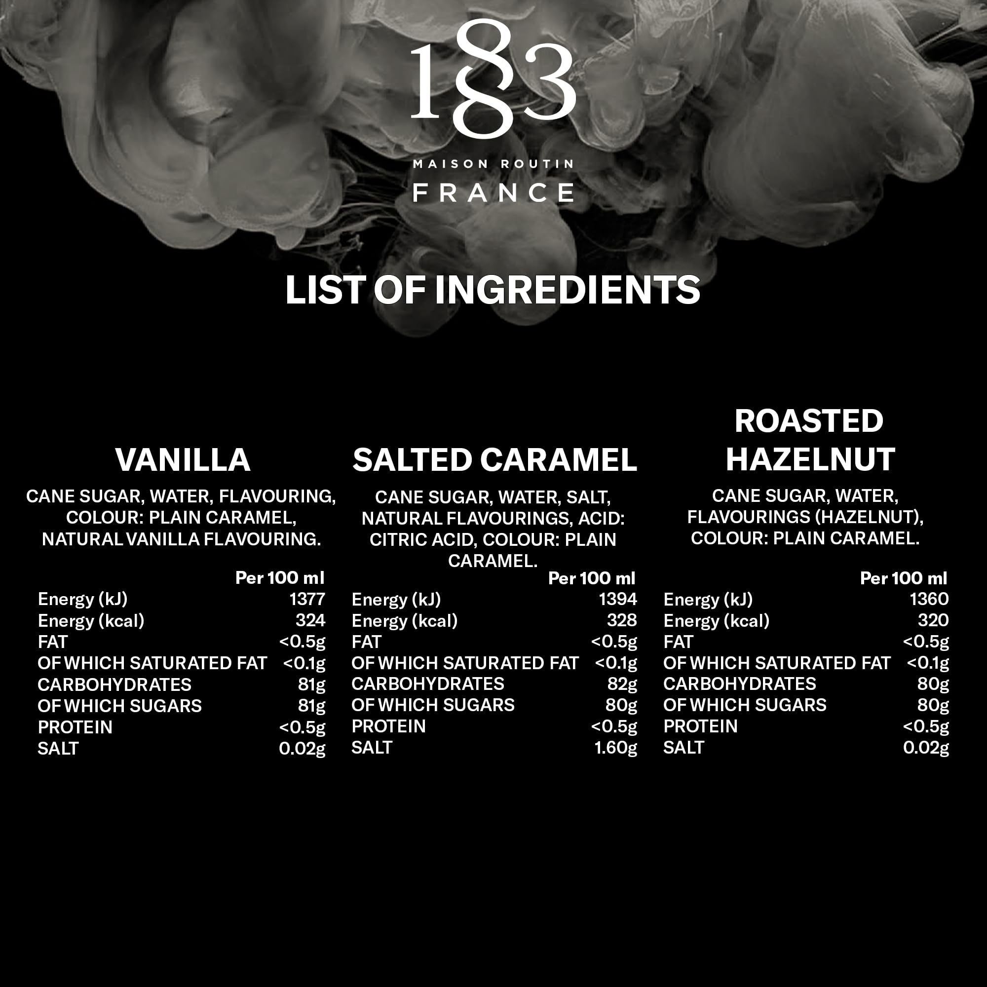 1883 MAISON ROUTIN Premium Syrup Gift Pack - Vanilla, Salted Caramel & Roasted Hazelnut | 750 ml 3